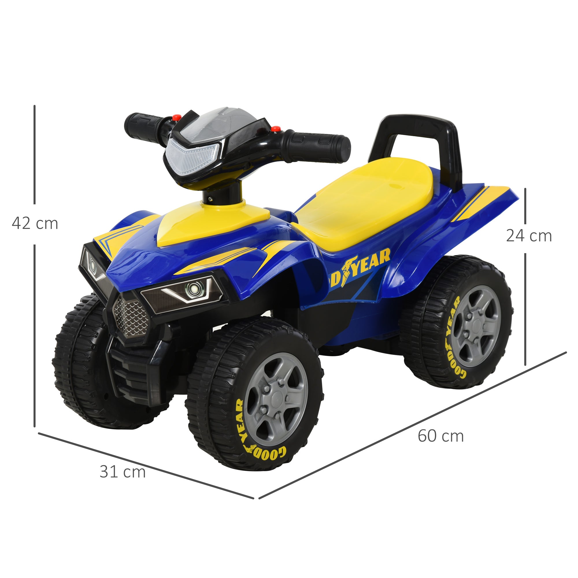 HOMCOM Kids Quad Bike Walker with Engaging Sound Effects, Sturdy PP Construction, Vibrant Yellow & Blue - anydaydirect