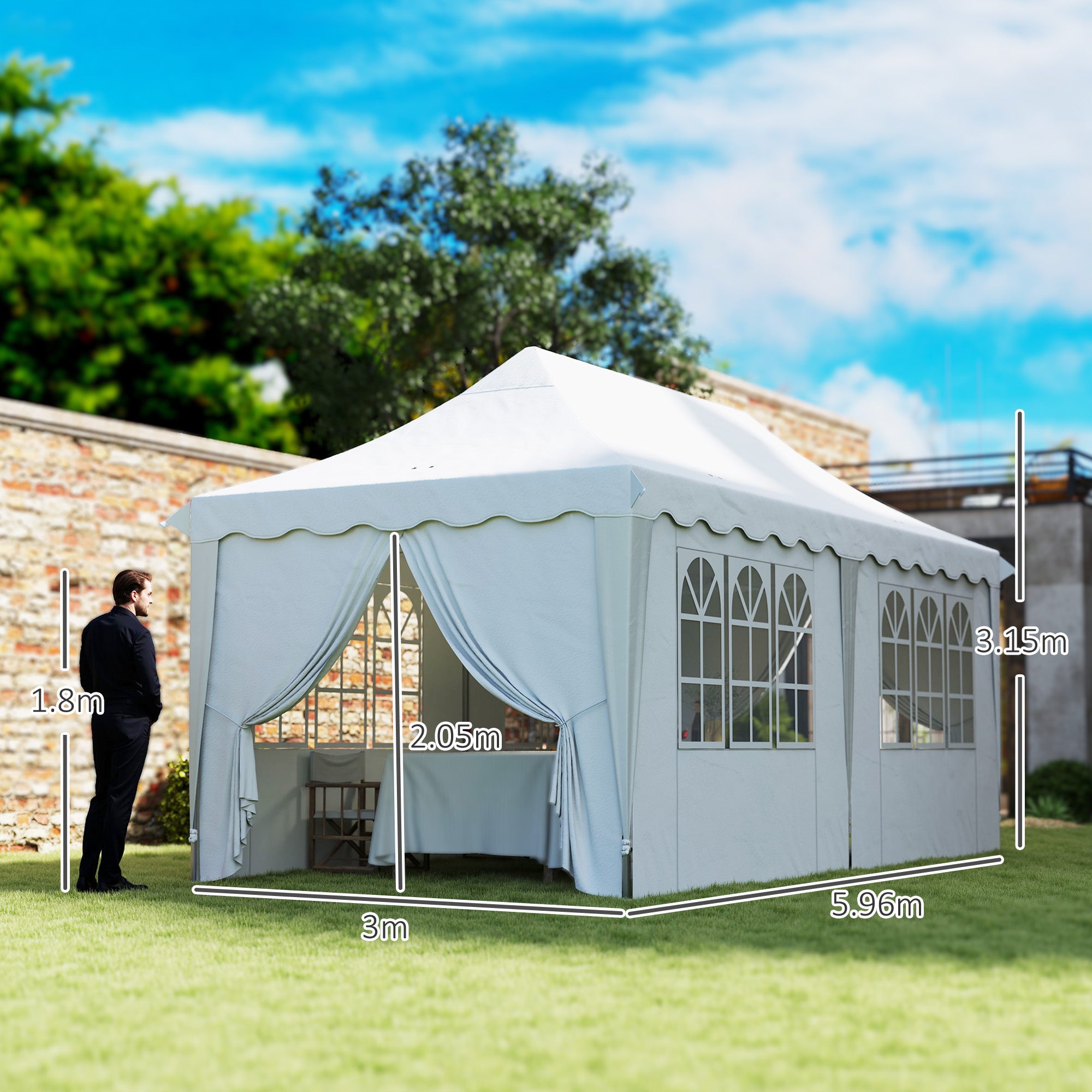 Outsunny 3 x 6m Pop Up Gazebo with Sides, UPF50+ Height Adjustable Party Tent Instant Event Shelter with Carry Bag and Sand Bags for Garden, Patio, White - anydaydirect