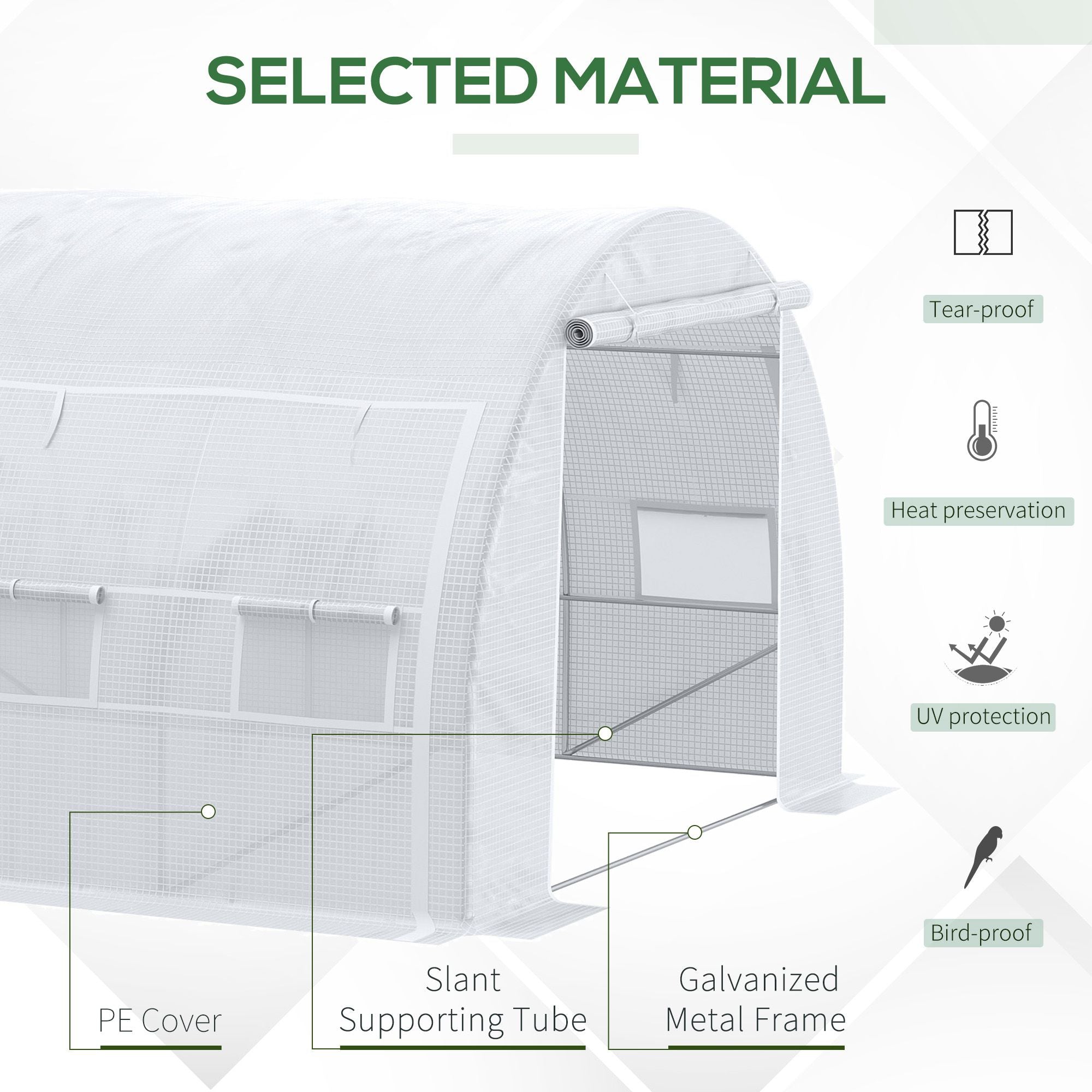 Outsunny 4 x 3 x 2 m Polytunnel Greenhouse with Roll-up Side Walls, Walk-in Grow House Tent with Steel Frame, Reinforced Cover, Zipped Door and 12 Mesh Windows for Garden, White - anydaydirect