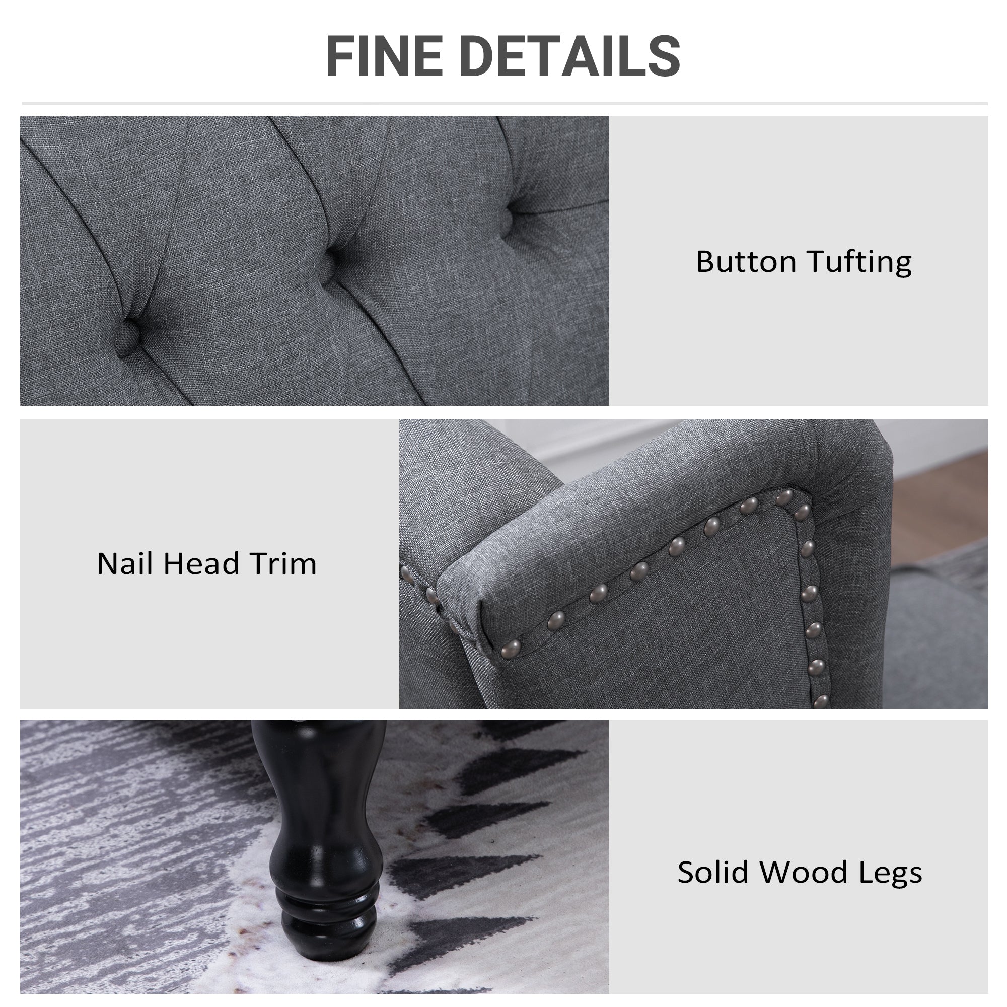 HOMCOM Recliner Armchair, Vintage Reclining Chair with Nail Head Trim, Wingback Chair with Button Tufted Back and Footrest, for Living Room, Grey - anydaydirect