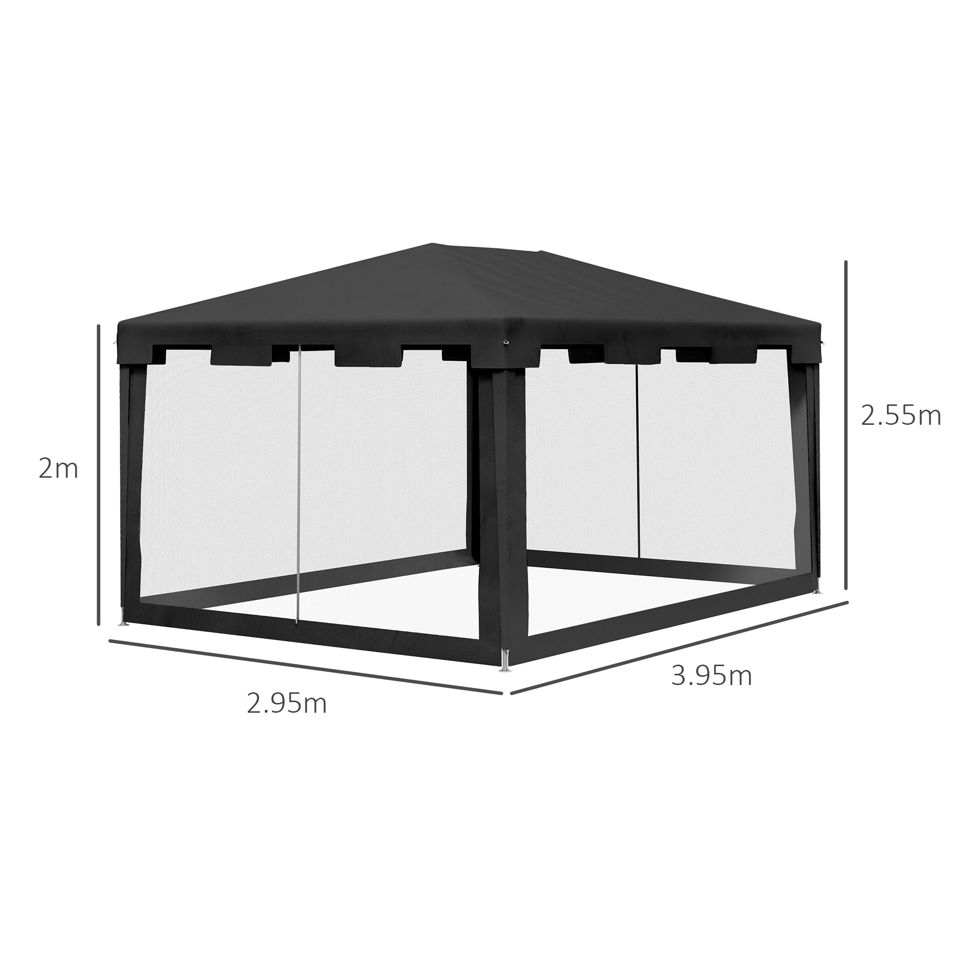 Outsunny 4 x 3 m Party Tent Wedding Gazebo Outdoor Waterproof PE Canopy Shade with Panel Grey - anydaydirect