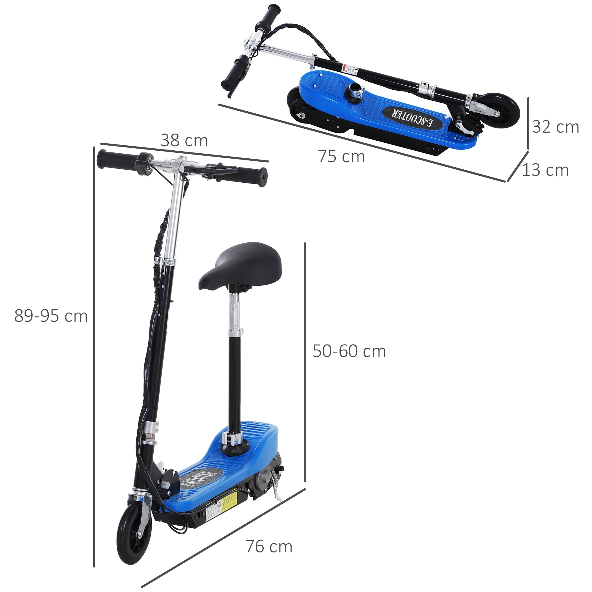 HOMCOM Outdoor Ride On Powered Scooter for kids Sporting Toy 120W Motor Bike 2 x 12V Battery - Blue - anydaydirect