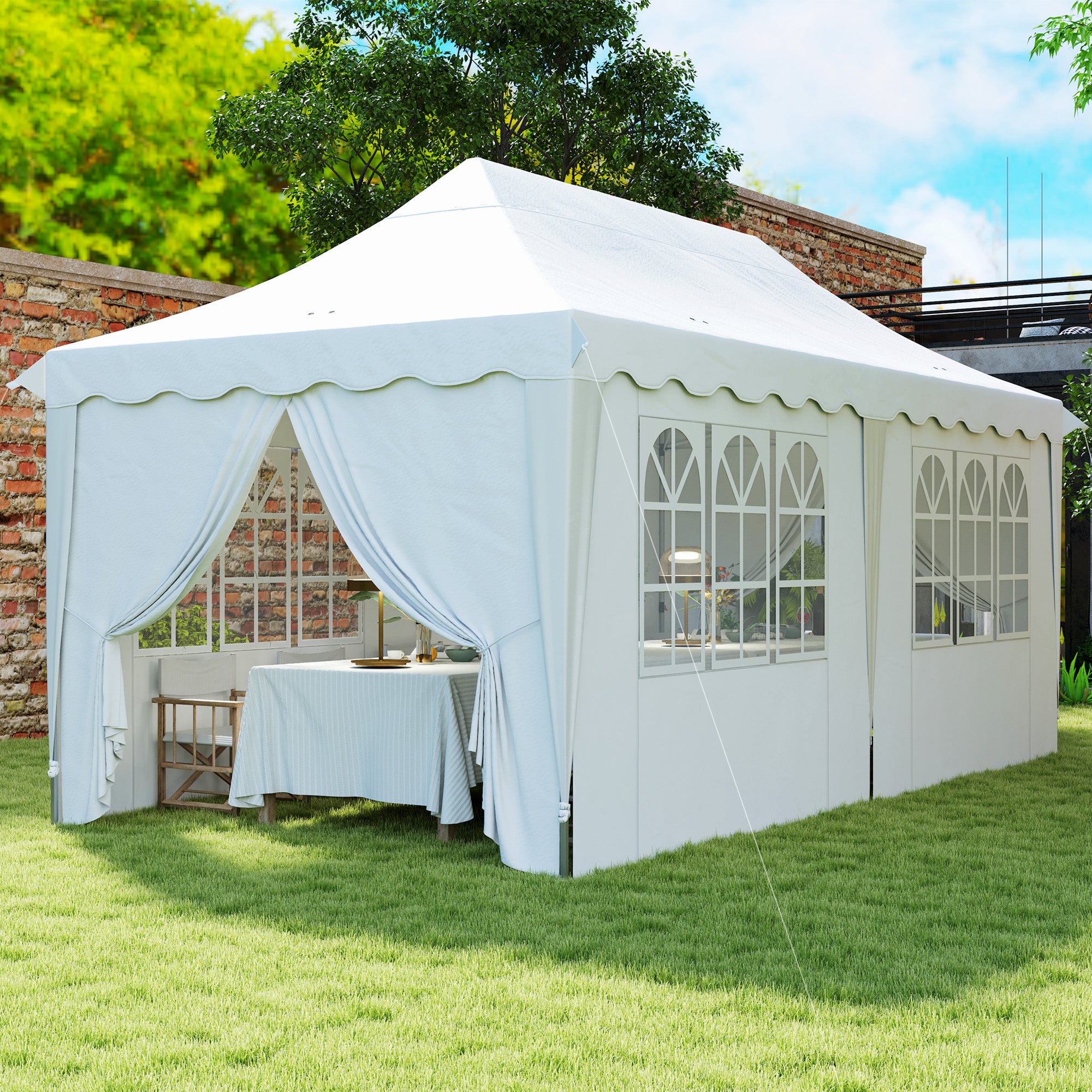 Outsunny 3 x 6m Pop Up Gazebo with Sides, UPF50+ Height Adjustable Party Tent Instant Event Shelter with Carry Bag and Sand Bags for Garden, Patio, White - anydaydirect