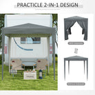 Outsunny Garden Pop Up Gazebo Marquee Party Tent Canopy with free Carrying Case, Removable 2 Walls, 2 Windows, 2m x 2m, Grey - anydaydirect