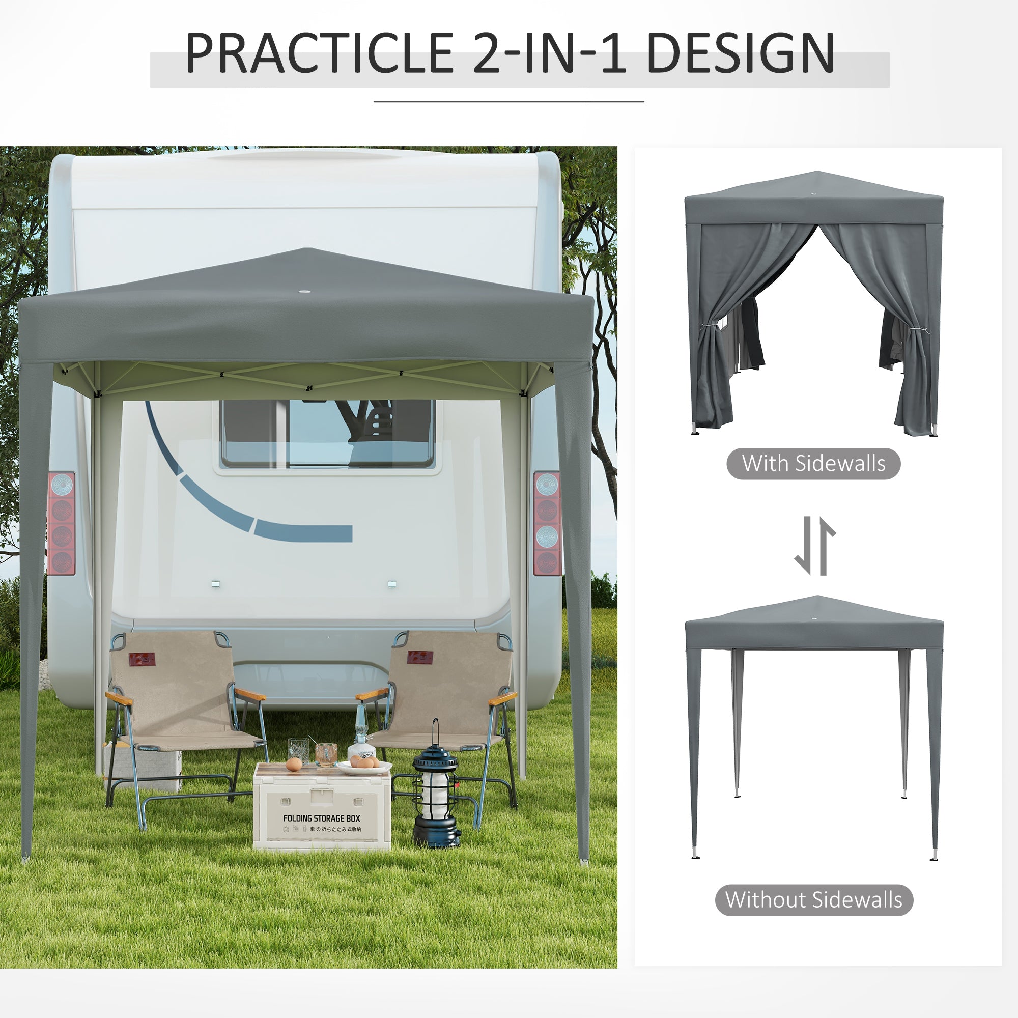 Outsunny Garden Pop Up Gazebo Marquee Party Tent Canopy with free Carrying Case, Removable 2 Walls, 2 Windows, 2m x 2m, Grey - anydaydirect