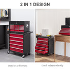 HOMCOM 14 Drawer, Two-Part Tool Storage Chest on Wheels - Red - anydaydirect