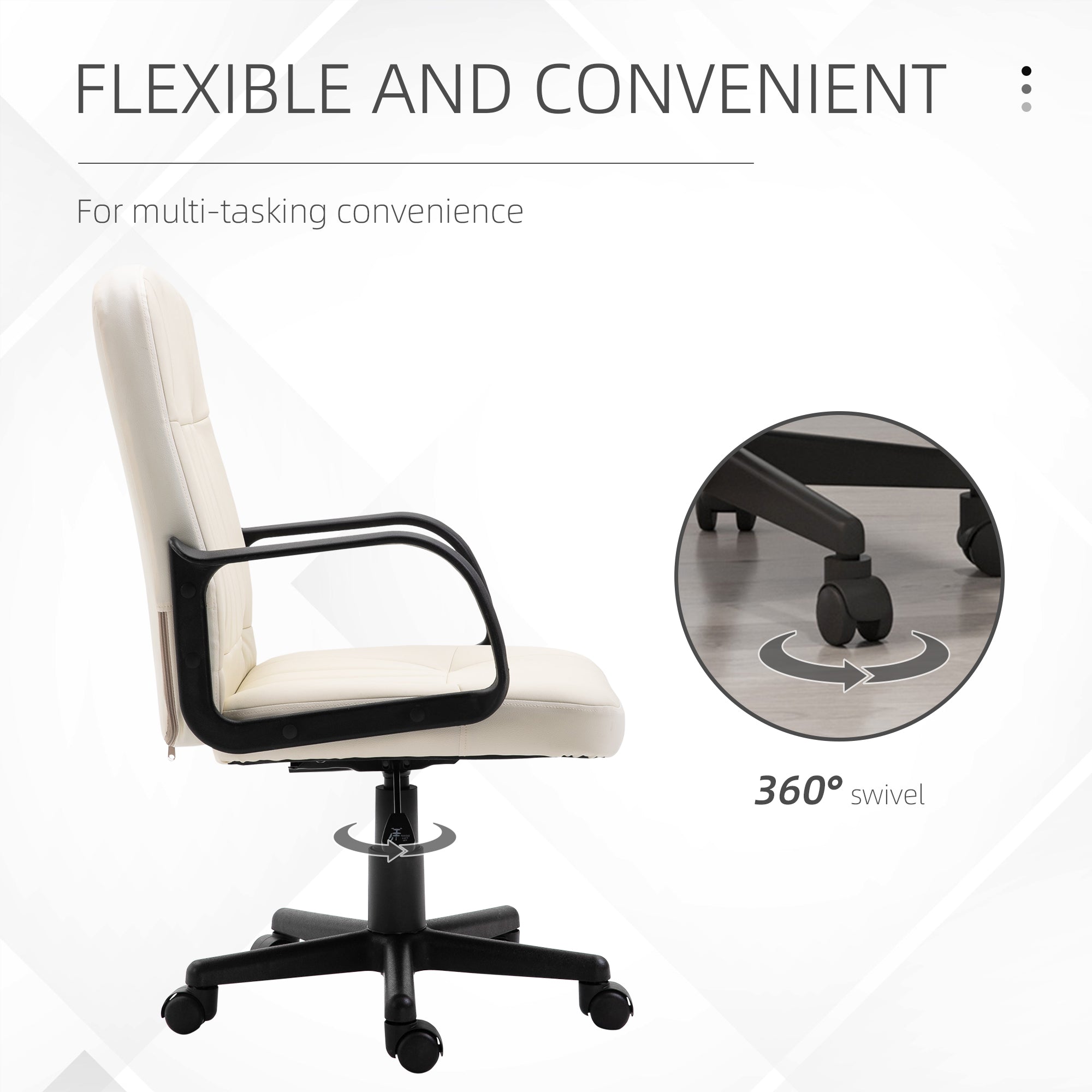 HOMCOM Swivel Executive Office Chair Home Mid Back PU Leather Computer Desk Chair for Adults with Arm, Wheels, Cream - anydaydirect