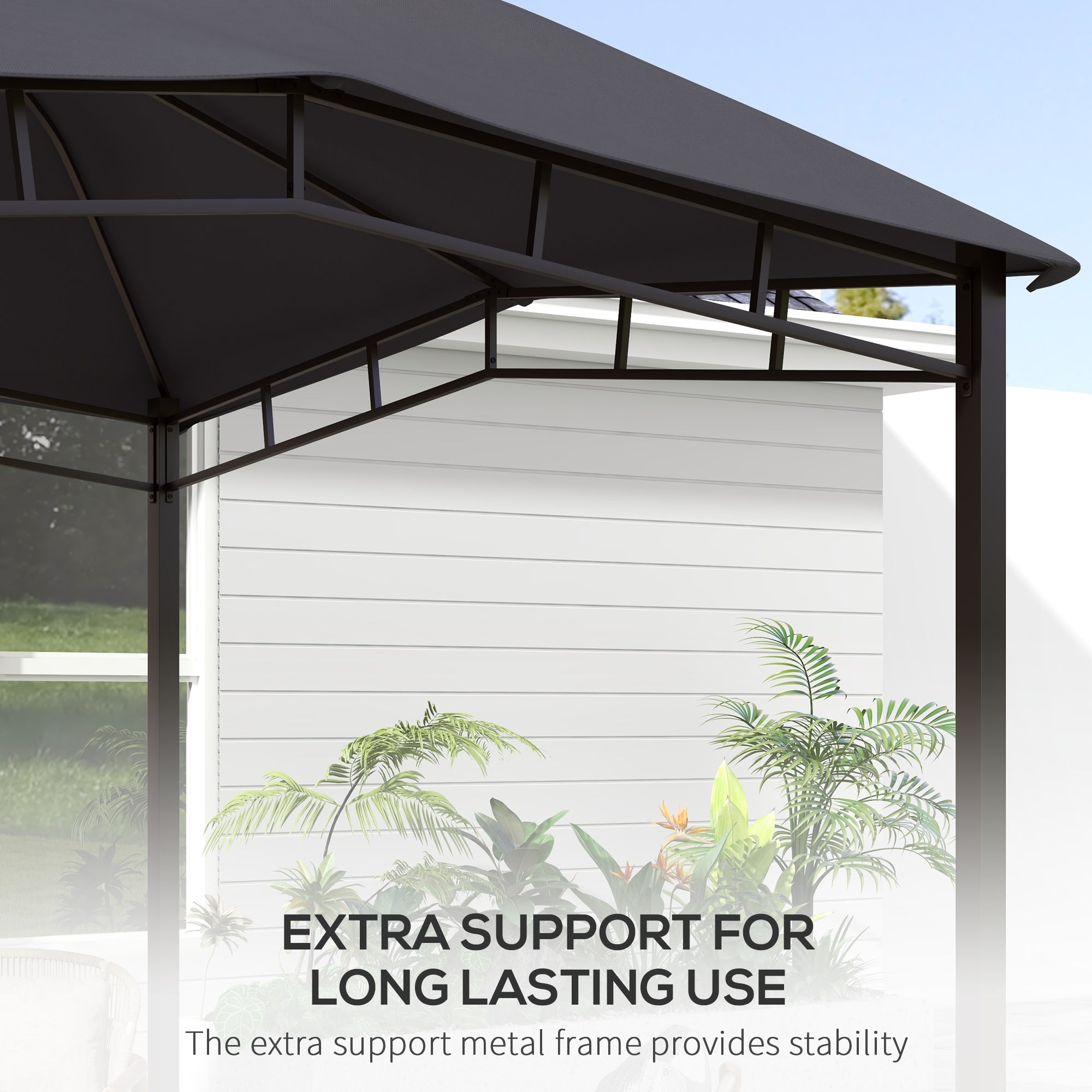 Outsunny 3x3(m) Outdoor Gazebo Garden Gazebo Pavilion Sunshade Canopy Tent with Steel Frame, Grey - anydaydirect