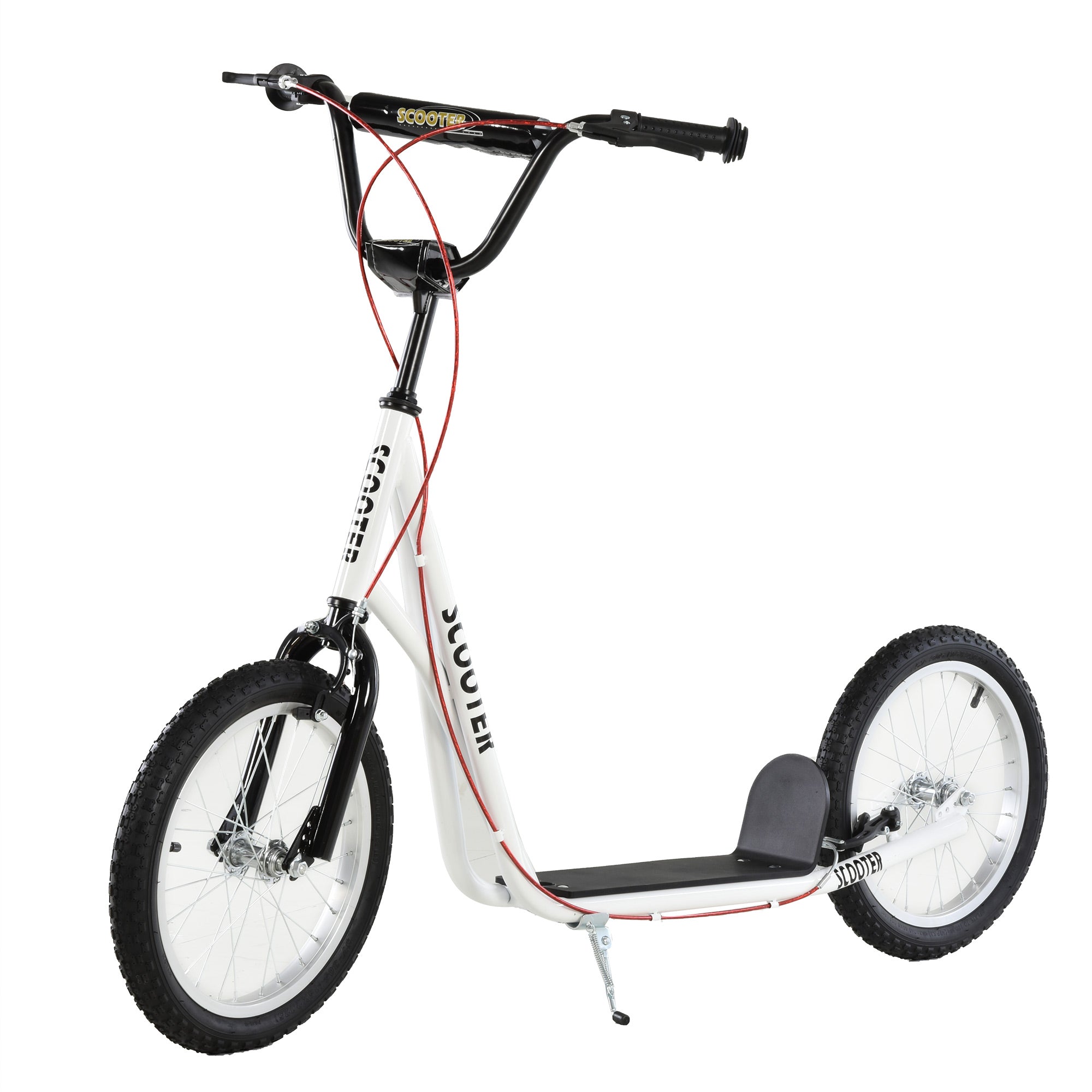HOMCOM Stunt Scooter for Teens and Kids, Kick Scooter with Adjustable Handlebar, Dual Brakes, and 16 Inch Rubber Tyres, White - anydaydirect