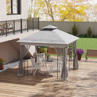Outsunny 3(m) x 3(m)  Double Roof Outdoor Garden Gazebo Canopy Shelter with Netting, Solid Steel Frame, Light Grey - anydaydirect