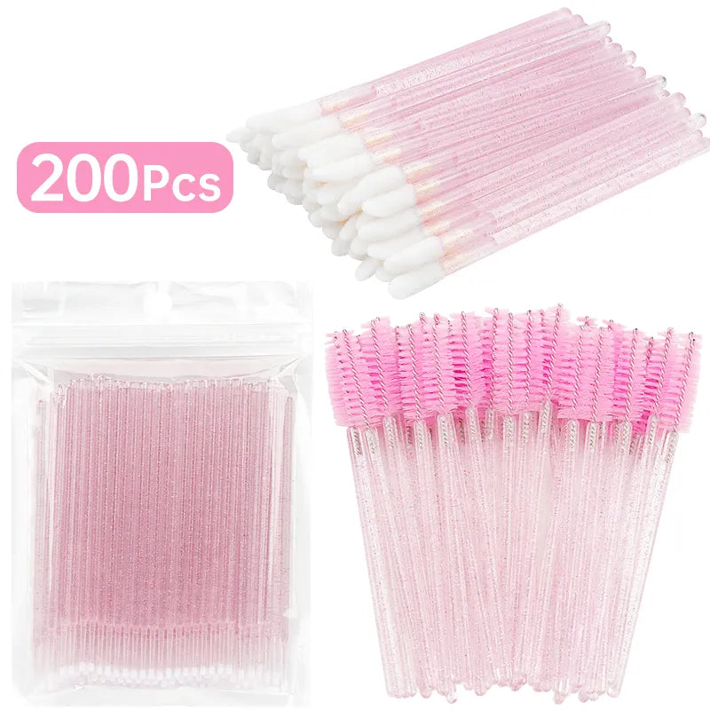 200 Pcs Disposable Crystal Brushes Set Eyelash Lip Microbrush Mascara Wands Applicator Swab Eyelash Extension Makeup Tools - anydaydirect
