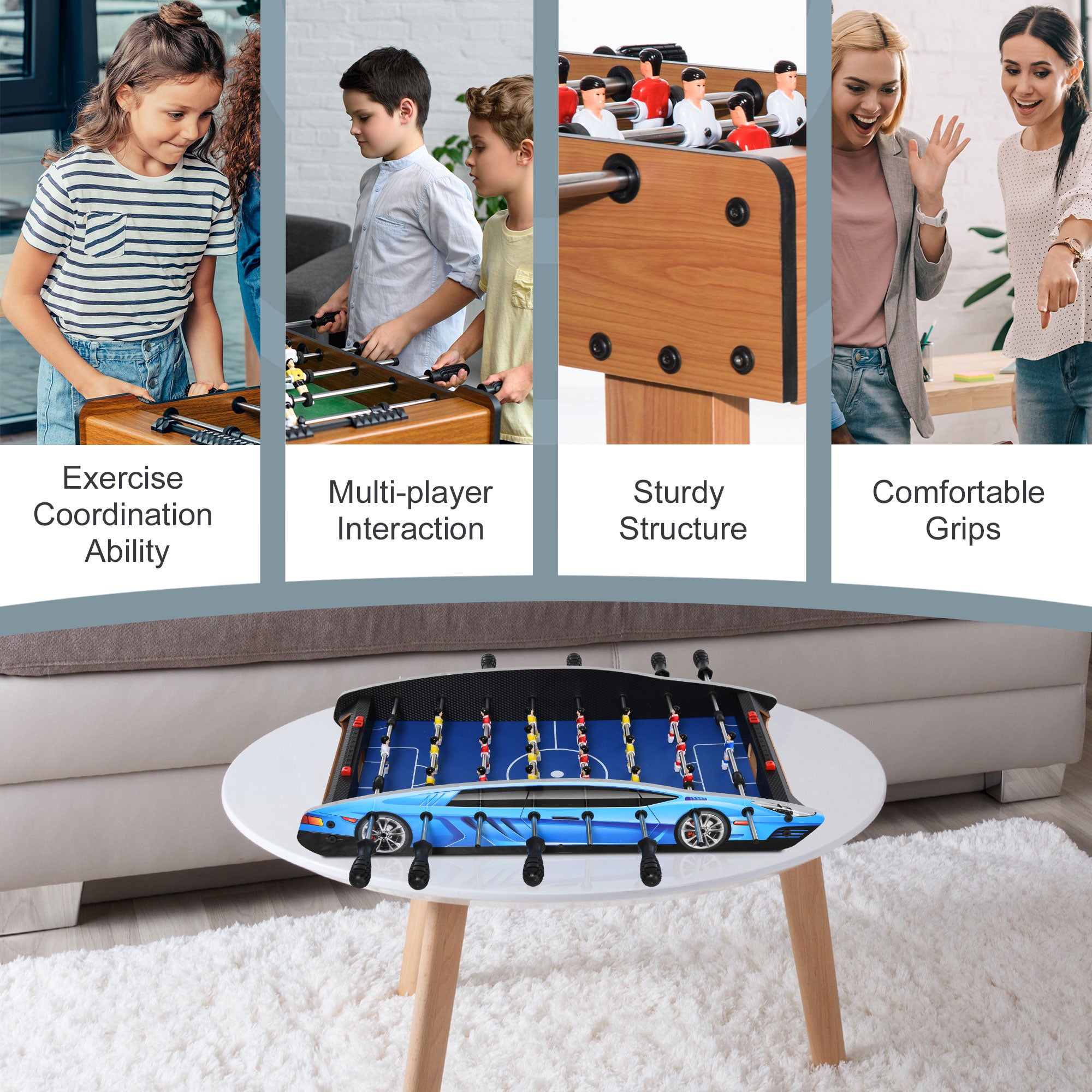 HOMCOM 29 Inch Mini Tabletop Football Foosball Gaming Table  Play Fun Game Toy 74.5L x 36.1W x 12H CM - anydaydirect