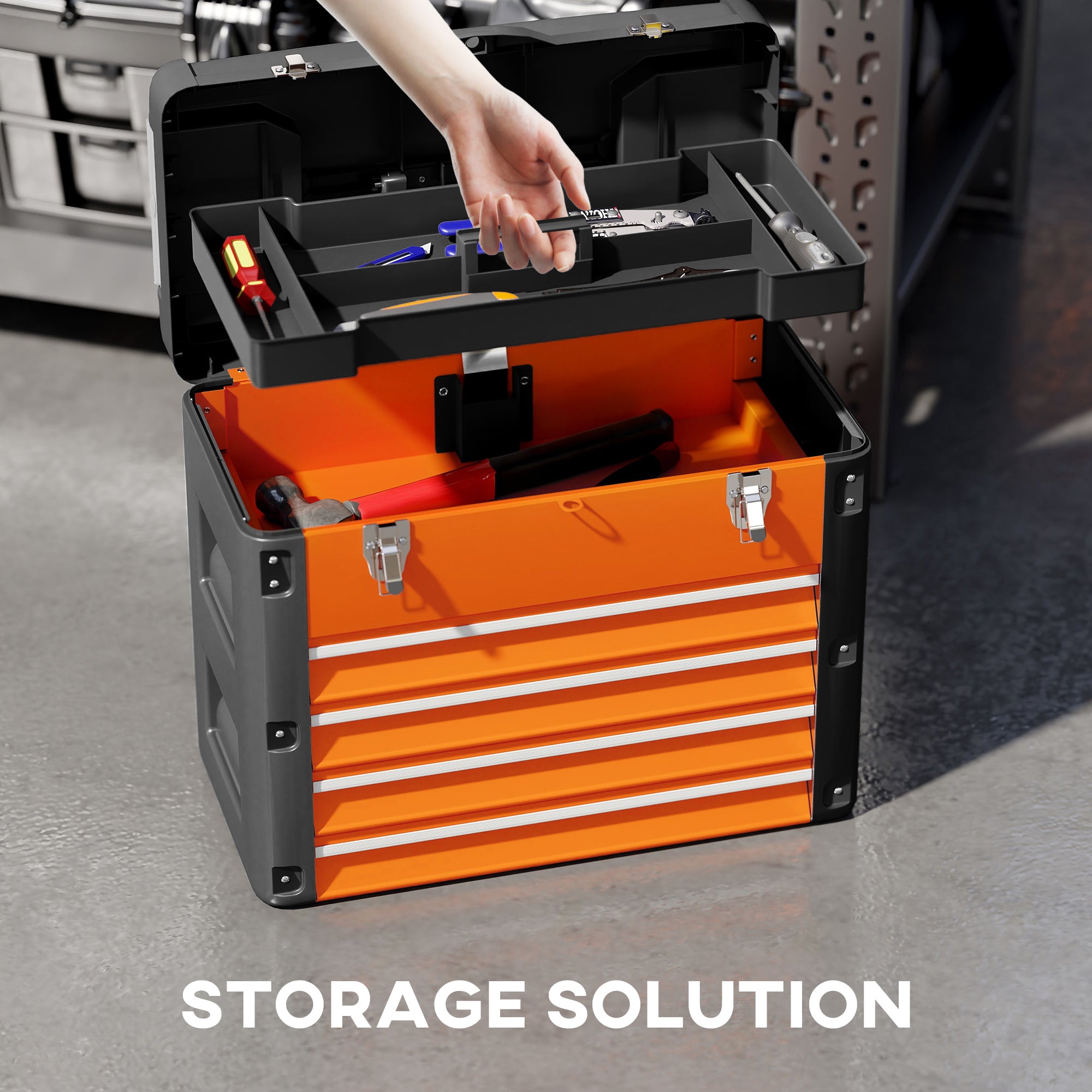 HOMCOM 4 Drawers Large Toolbox - Orange - anydaydirect