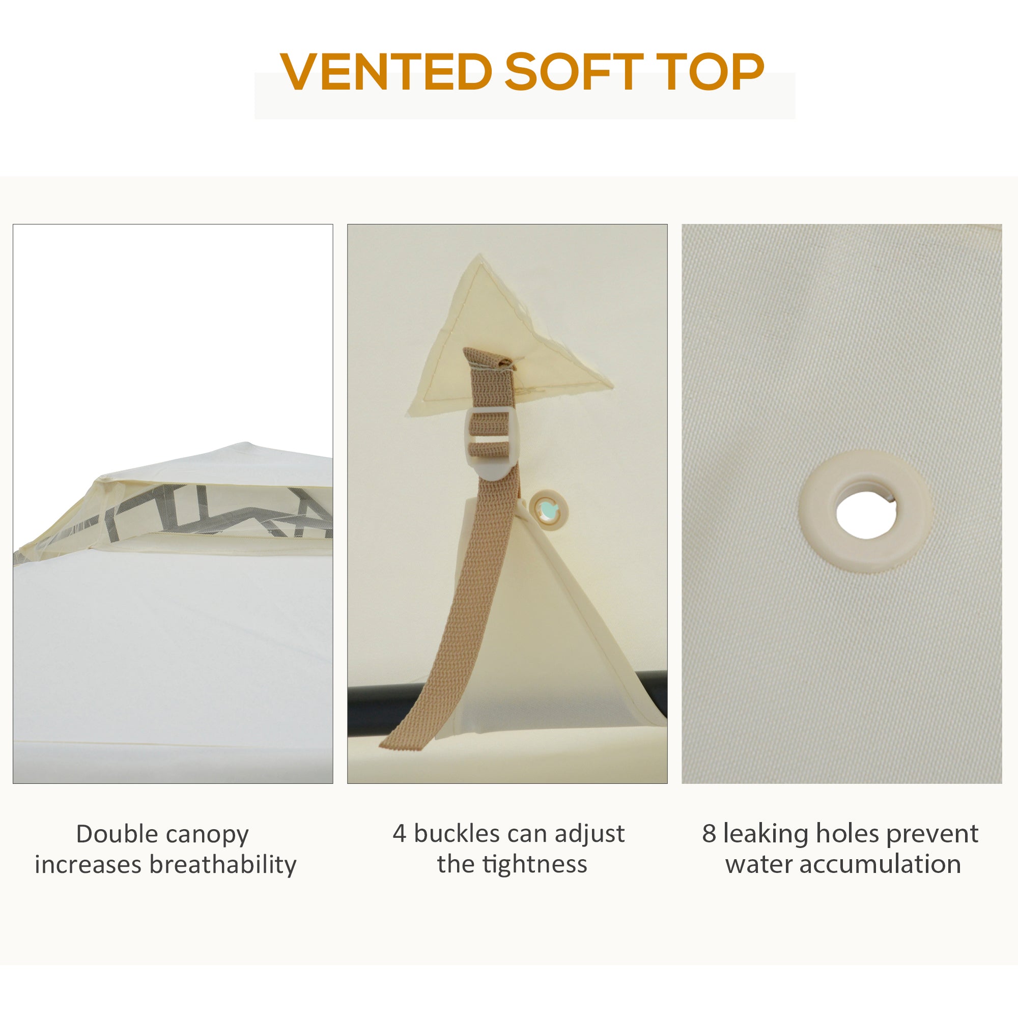 Outsunny 3 x 3 m Metal Gazebo, Garden Pavillion, Double Roof Outdoor Canopy Shelter with Mesh Sidewalls, Cream White - anydaydirect