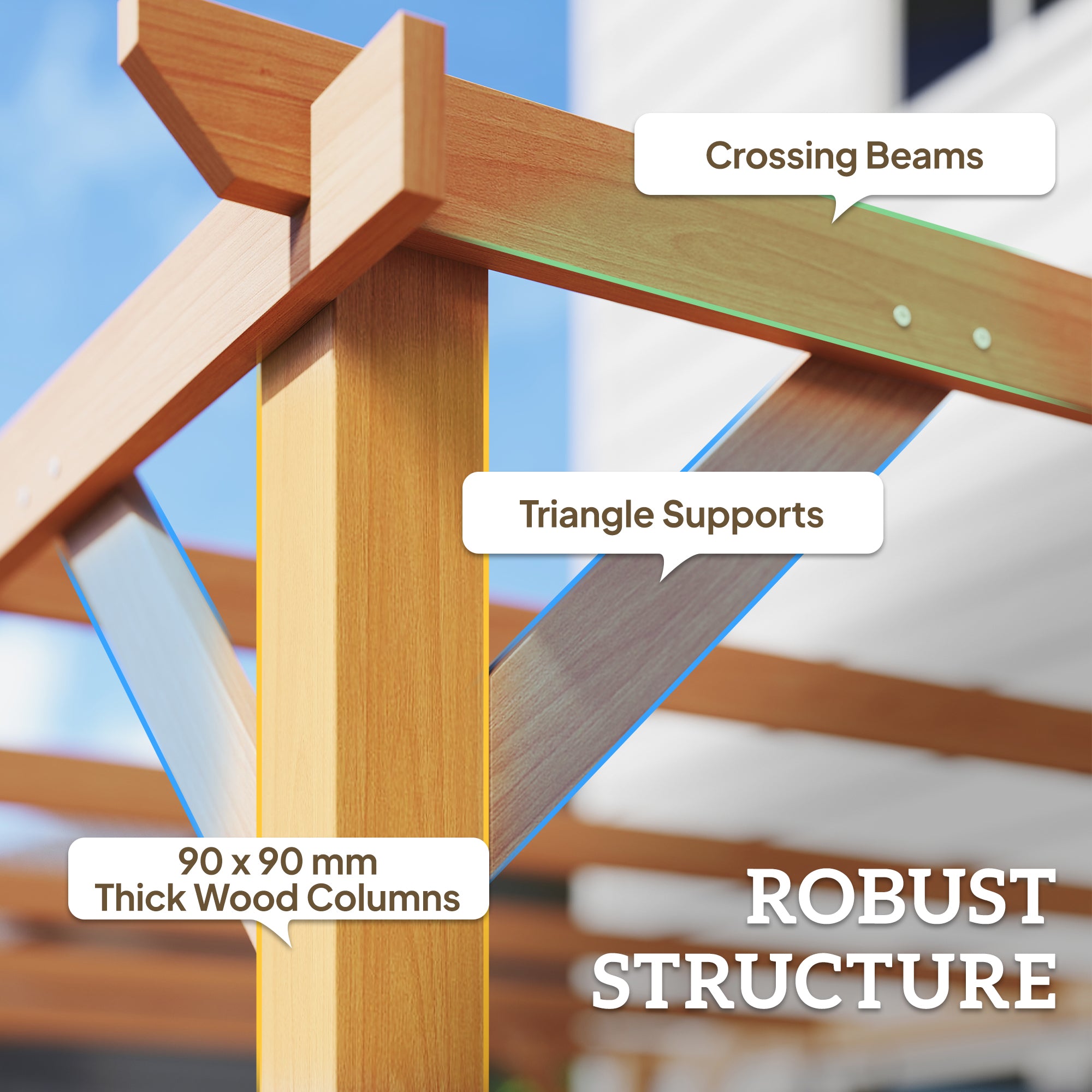 Outsunny 4 x 3 m Wooden Pergola Kit, Garden Pergola Gazebo Grape Trellis with Triangle Supports, 6 Beams, Maple Wood-effect - anydaydirect