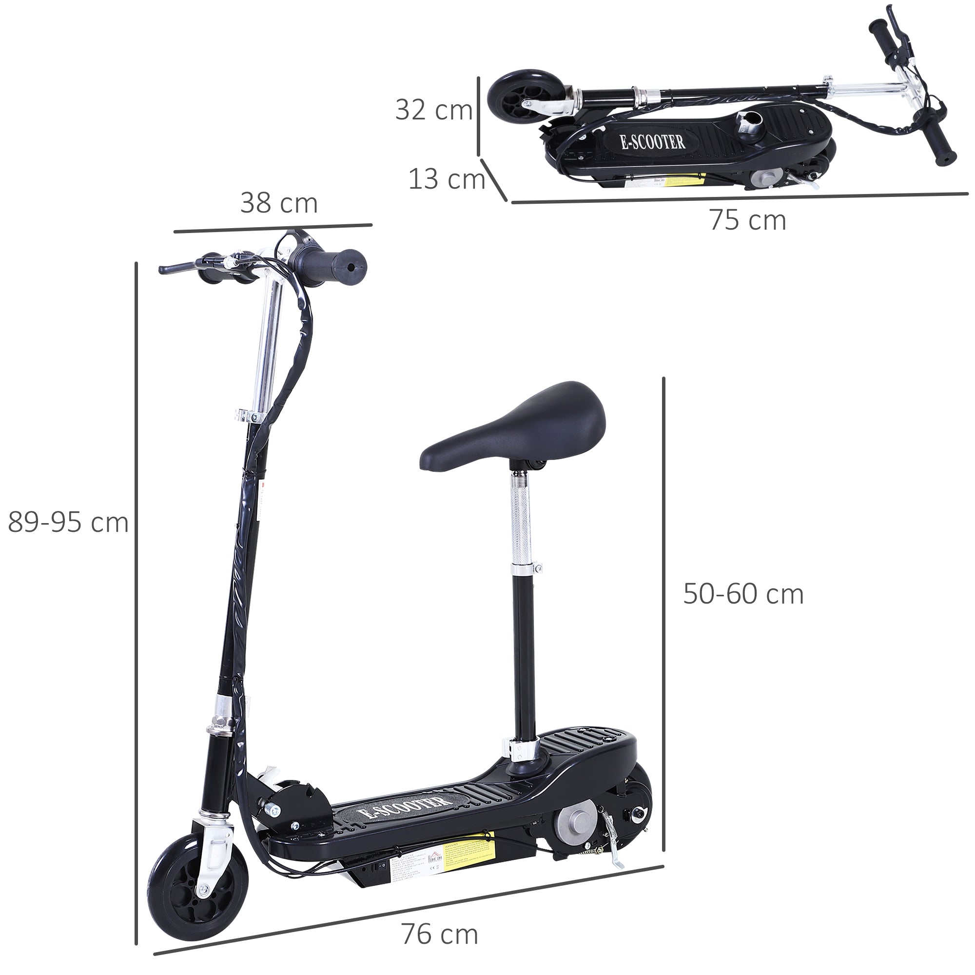 HOMCOM Outdoor Ride On Powered Scooter for kids Sporting Toy 120W Motor Bike 2 x 12V Battery - Black - anydaydirect