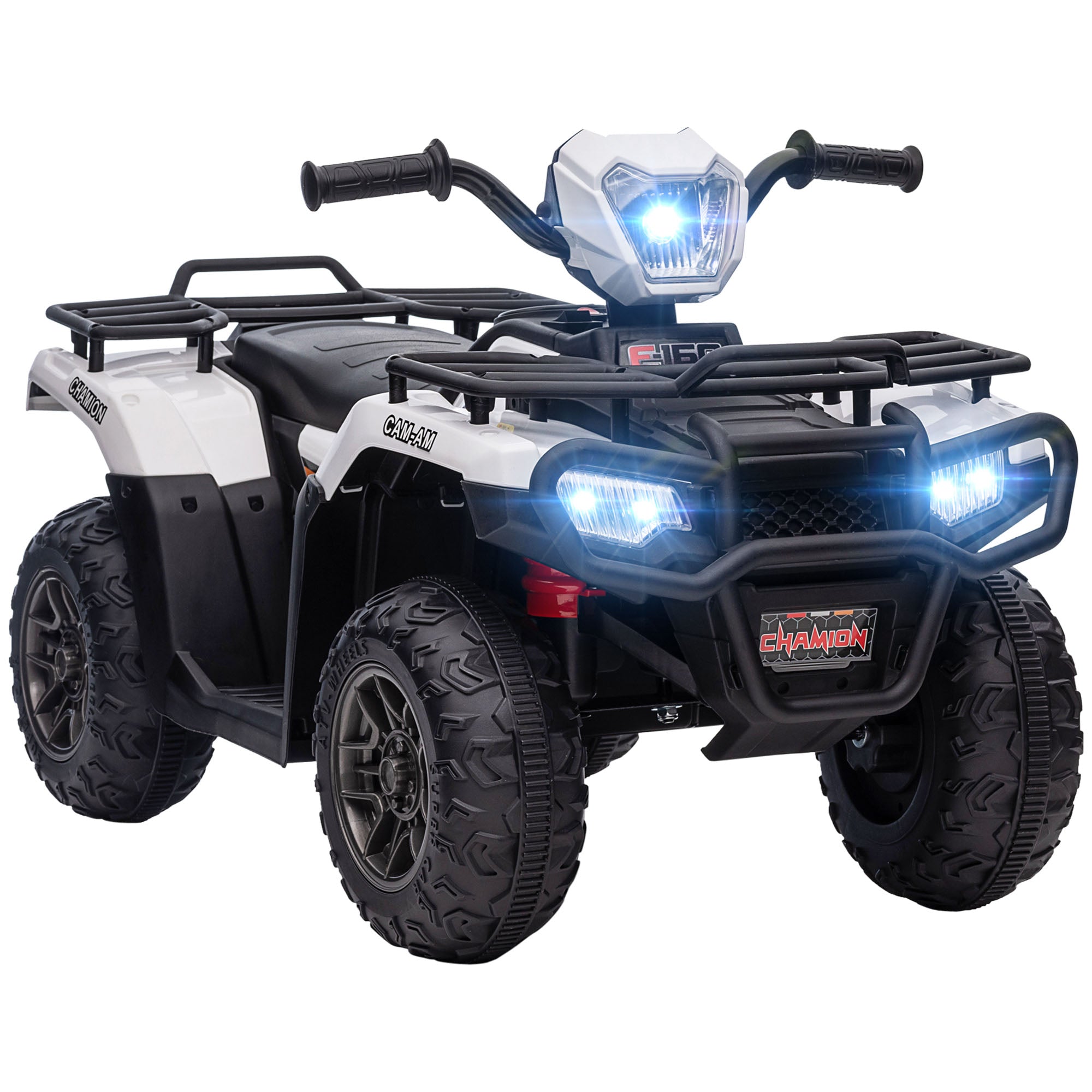HOMCOM 12V Kids Quad Bike with Forward Reverse Functions, Electric Ride On ATV with Music, LED Headlights, for Ages 3-5 Years - White - anydaydirect