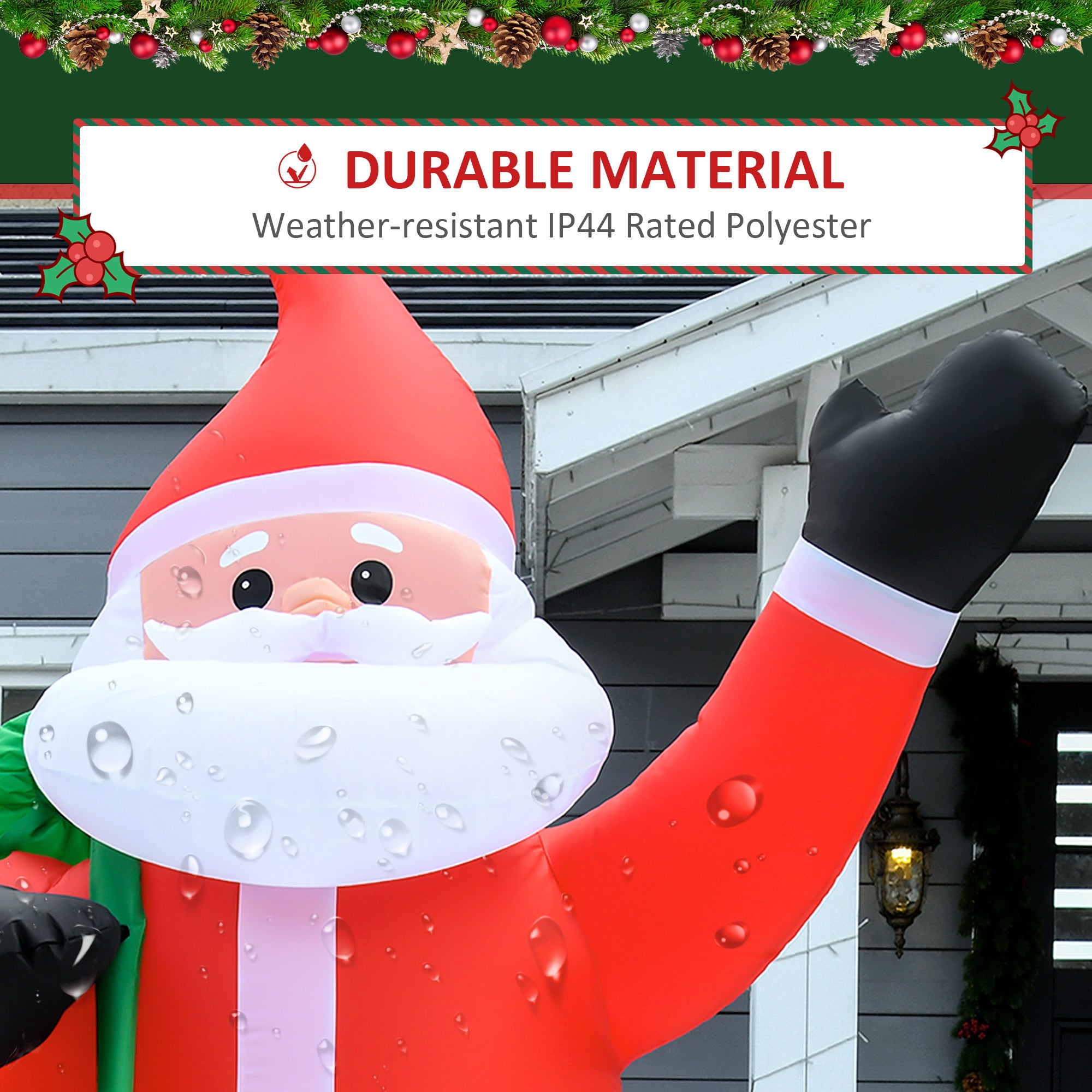 HOMCOM 2.4m Christmas Inflatable Santa Holiday Yard Decoration with LED Lights, Indoor Outdoor Lawn Blow Up Decor - anydaydirect