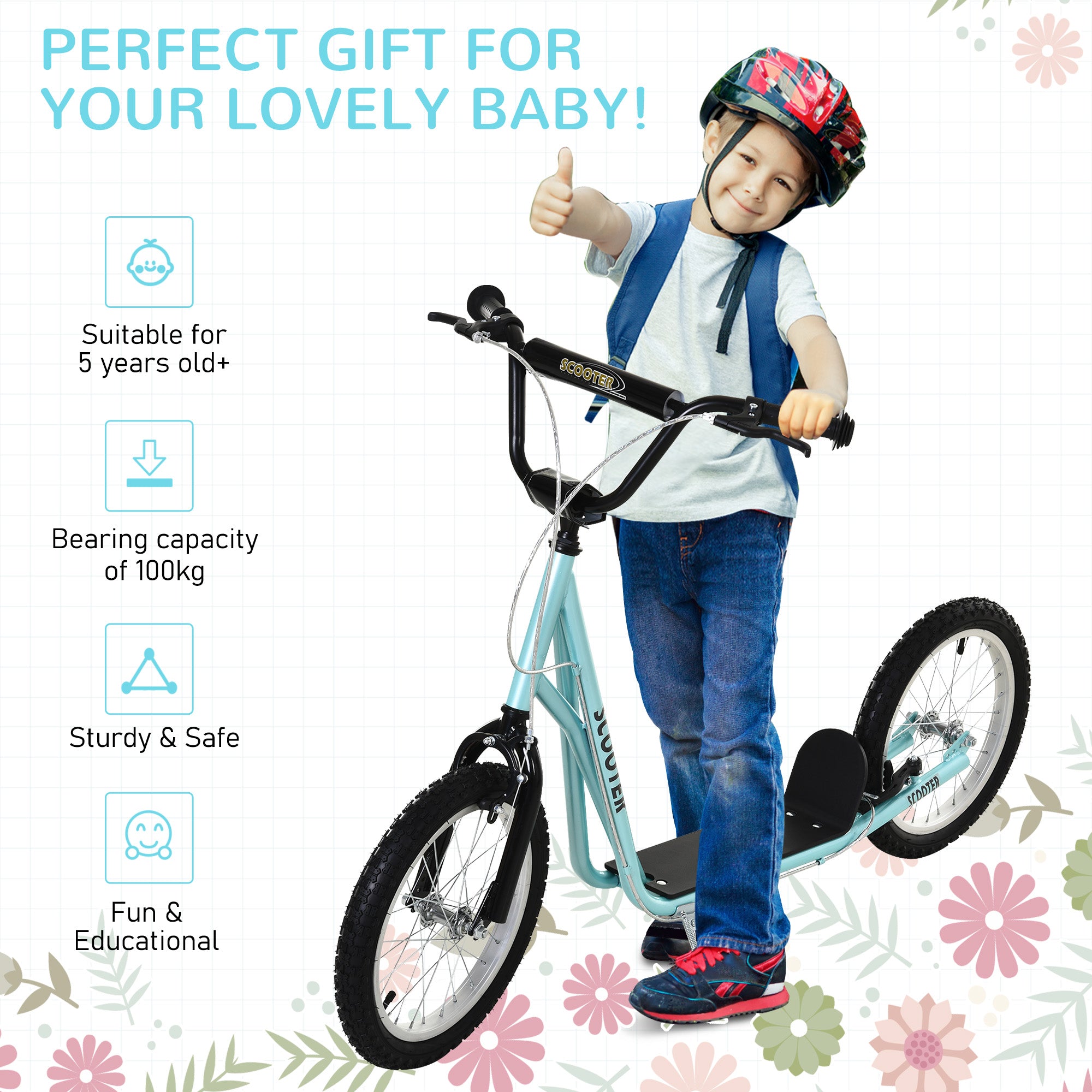 HOMCOM Kids Kick Scooter, Steel Frame, Adjustable Height, Smooth Ride, Safety Brakes, Blue - anydaydirect
