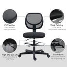 Vinsetto Ergonomic Mesh Standing Desk Chair with Adjustable Footrest Ring and Seat Height Black - anydaydirect