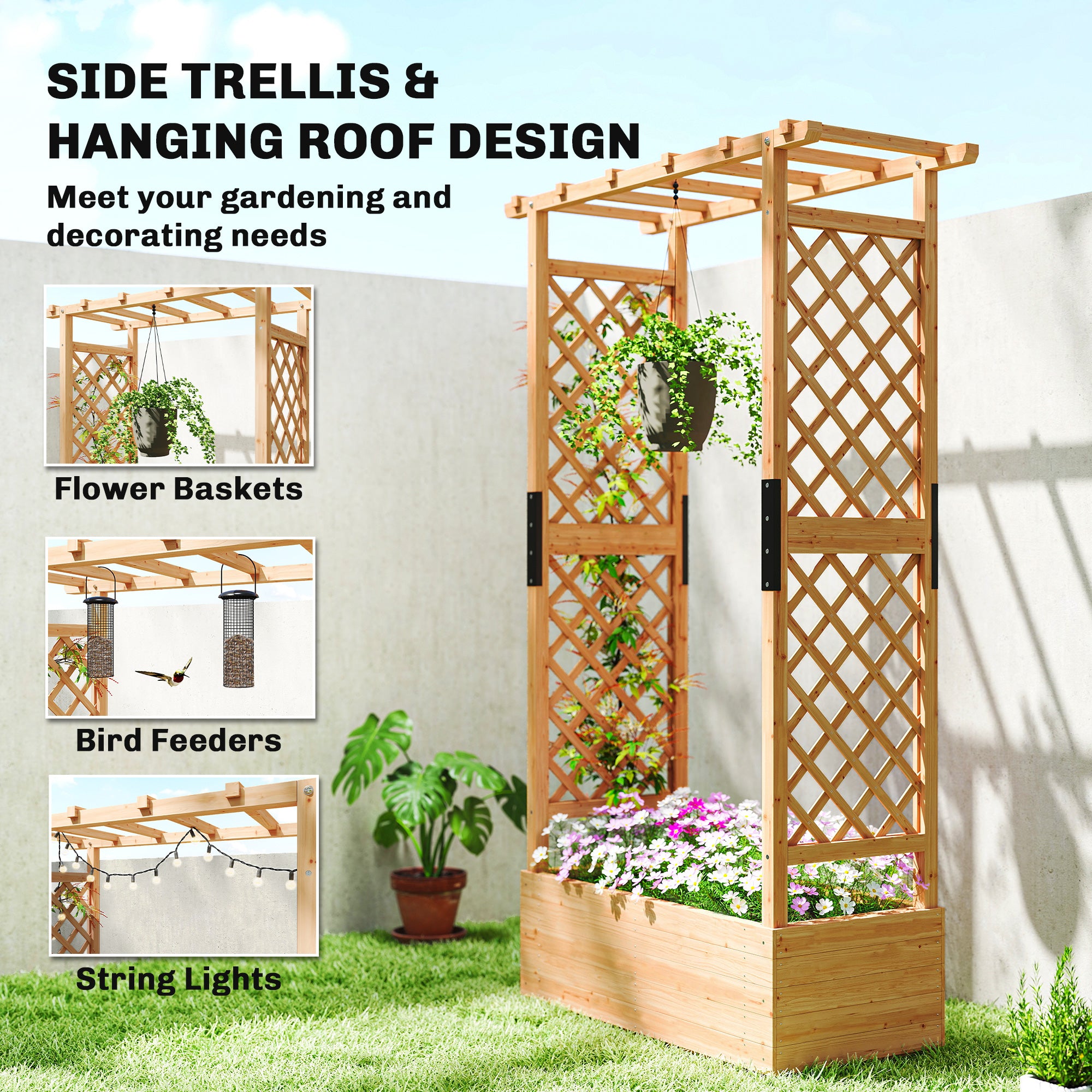 Outsunny Fir Wood 110 x 44 cm Planter and Trellis Garden Bed - anydaydirect