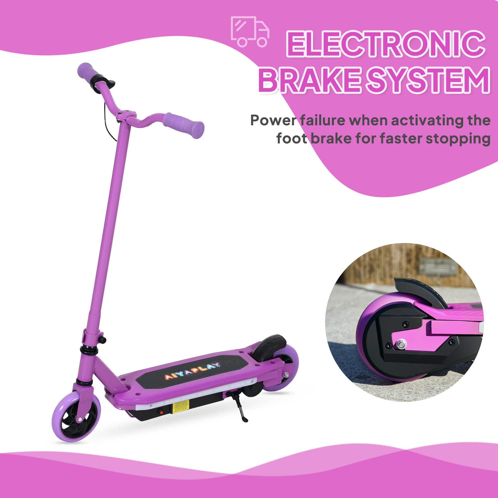 AIYAPLAY Electric Scooter for Ages 6-14, with Colourful Light and Electric Brake, Electric Scooter E Scooter, Up to 10 KM/H & 8 KM, Purple - anydaydirect