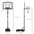 HOMCOM 1.55-2.1m Basketball Hoop and Stand w/ Fillable Base, Wheels - anydaydirect