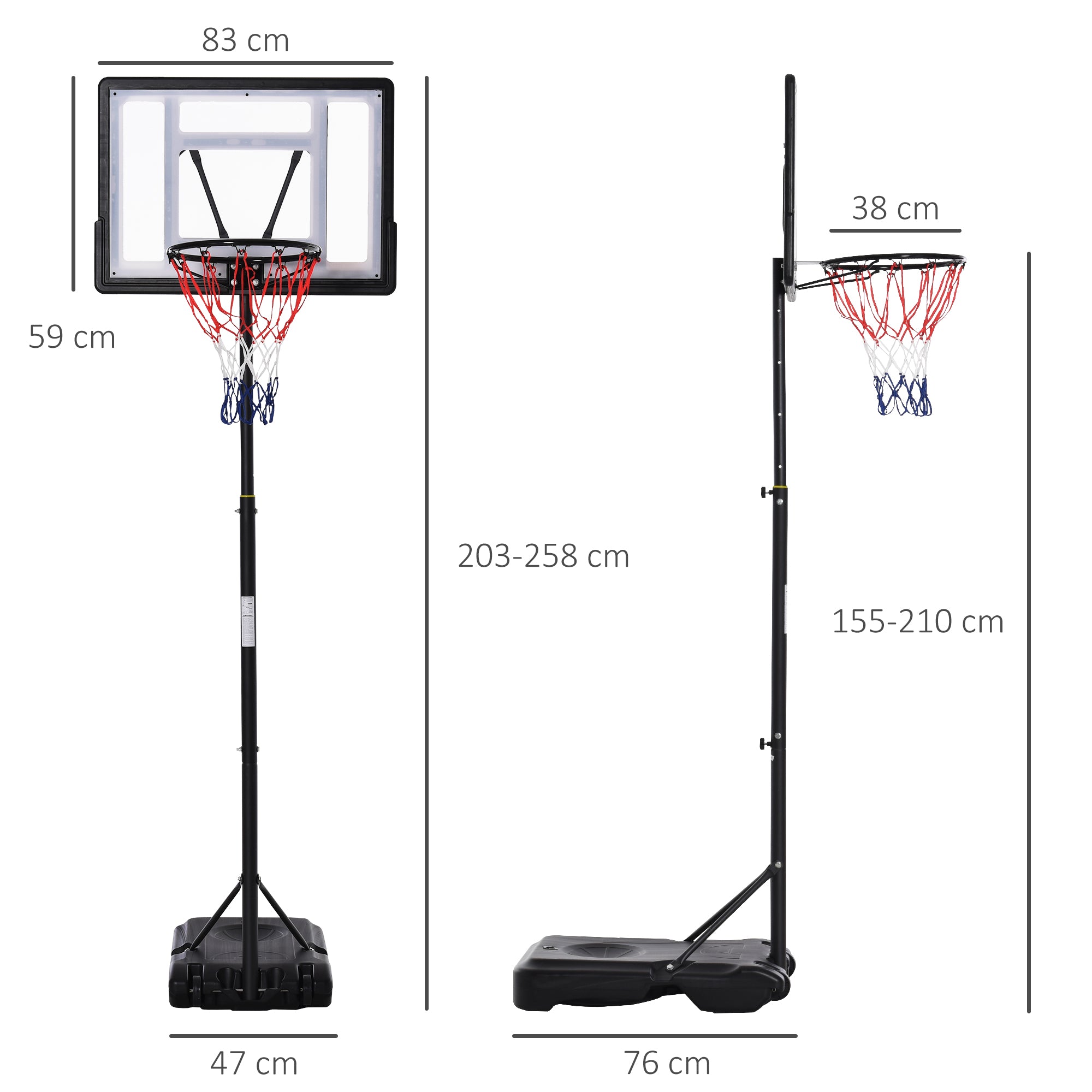 HOMCOM 1.55-2.1m Basketball Hoop and Stand w/ Fillable Base, Wheels - anydaydirect