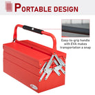 DURHAND Metal Tool Box 3 Tier 5 Tray Professional Portable Storage Cabinet Workshop Cantilever Toolbox with Carry Handle, 45cmx20cmx34.5cm, Red - anydaydirect