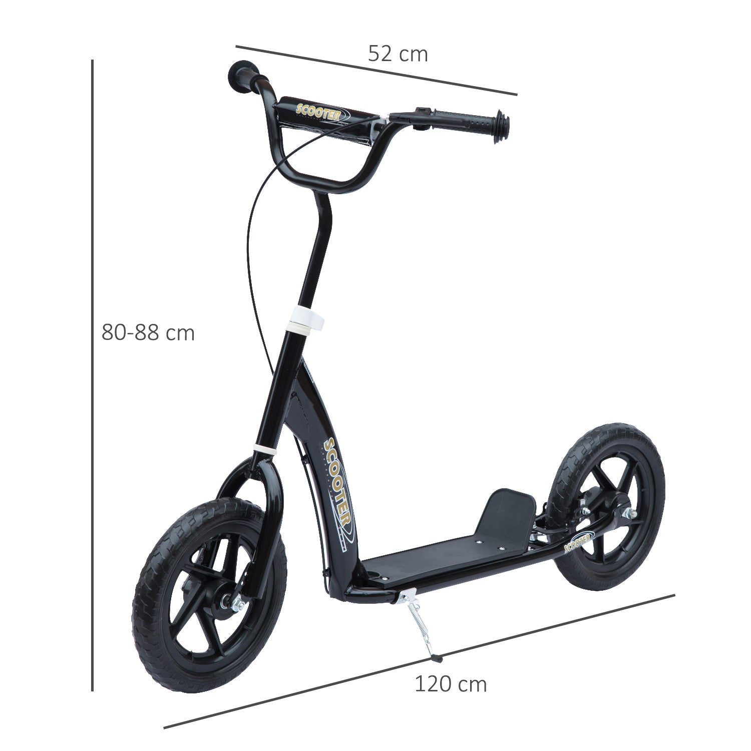 HOMCOM Teen Push Scooter Kids Children Stunt Scooter Bike Bicycle Ride On 12" EVA Tyres, Black - anydaydirect