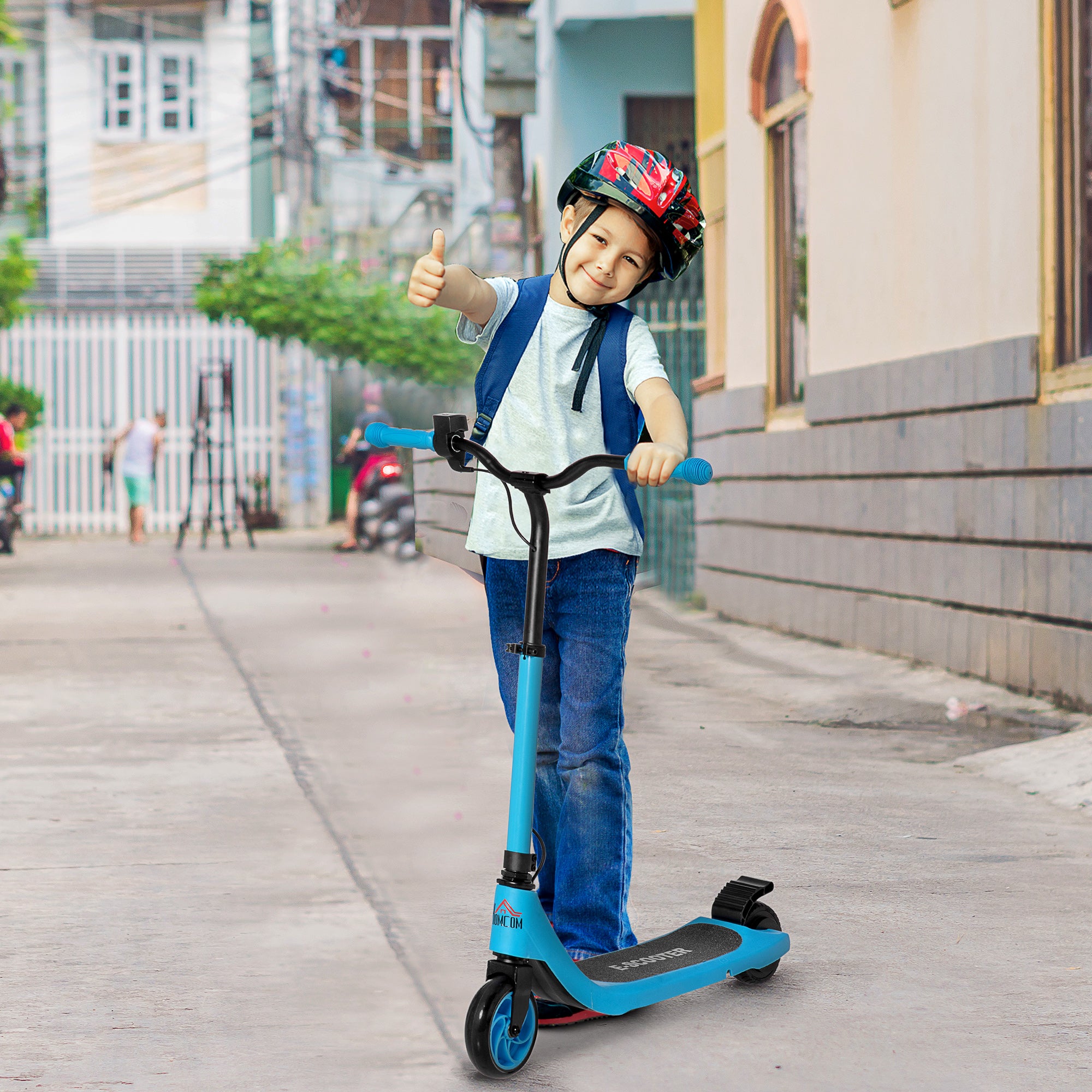 HOMCOM Electric Scooter, 120W Motor E-Scooter w/ Battery Display, Adjustable Height, Rear Brake for Ages 6+ Years - Blue - anydaydirect