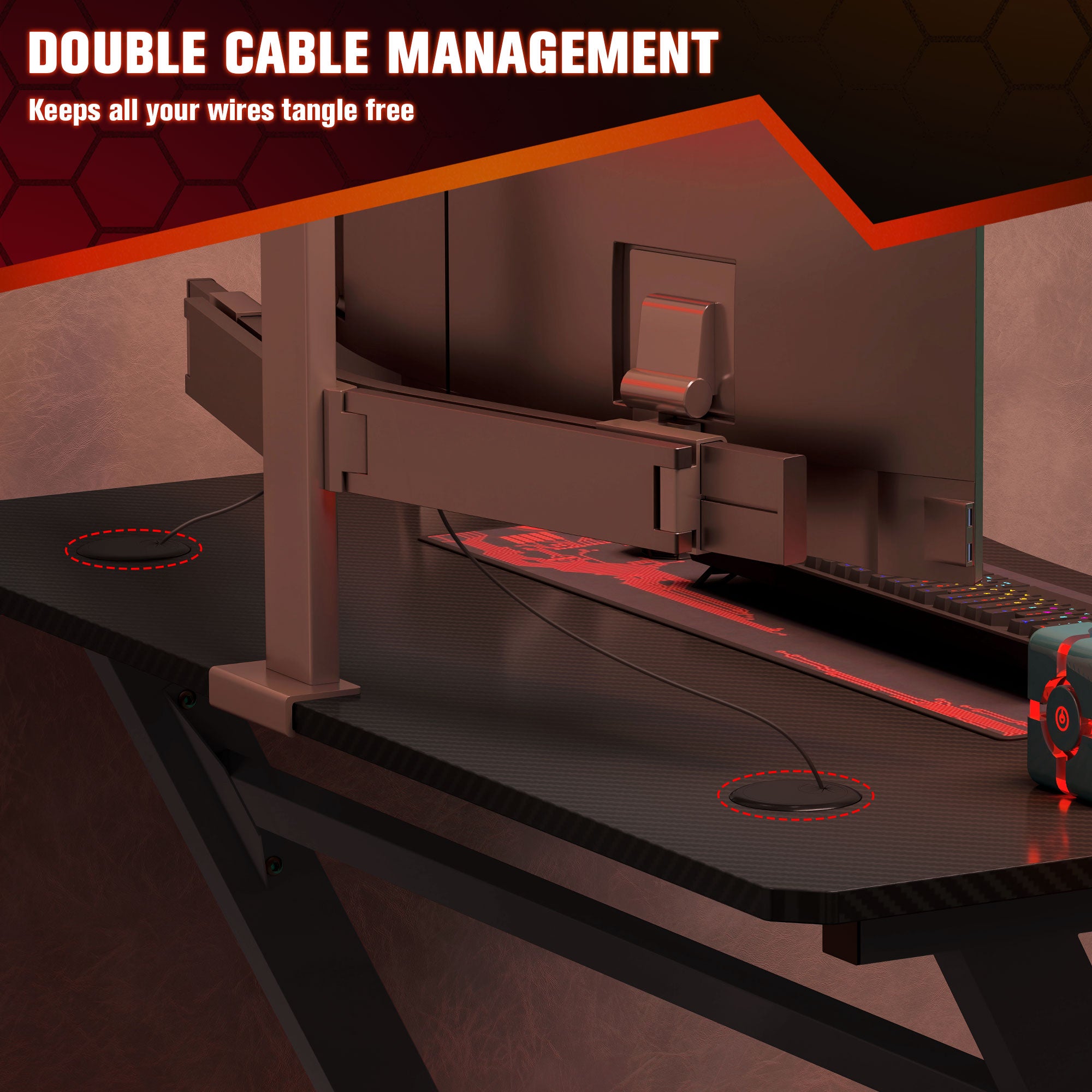 HOMCOM Gaming Desk 120 x 65 cm Steel Frame with Cup Holder, Headphone Hook, Adjustable Feet and Cable Organiser, Home Office Computer Table, Black - anydaydirect