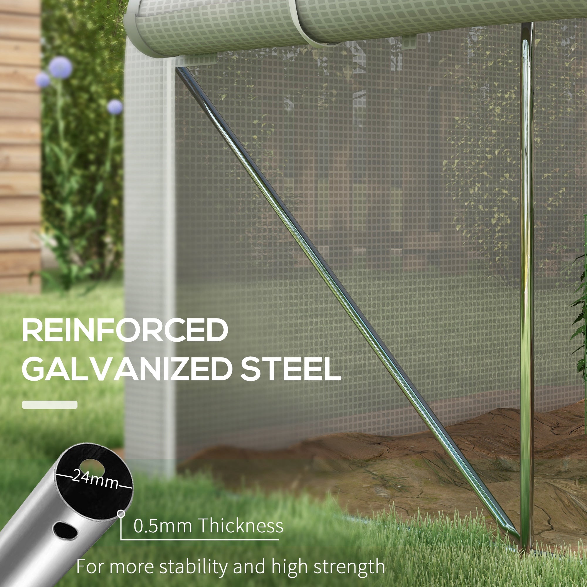 Outsunny 3 x 2(m) Walk-in Polytunnel Greenhouse, Zipped Roll Up Sidewalls, Mesh Door, 6 Mesh Windows, Tunnel Warm House Tent with PE Cover, Complimentary Plant Labels and Gloves, White - anydaydirect