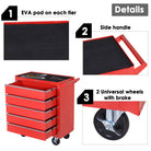 DURHAND 5-Drawer Lockable Tool Storage Cabinet with Wheels, Handle, 2 Keys, Steel Home Work DIY Workshop Chest, Garage Equipment Trolley, Red - anydaydirect