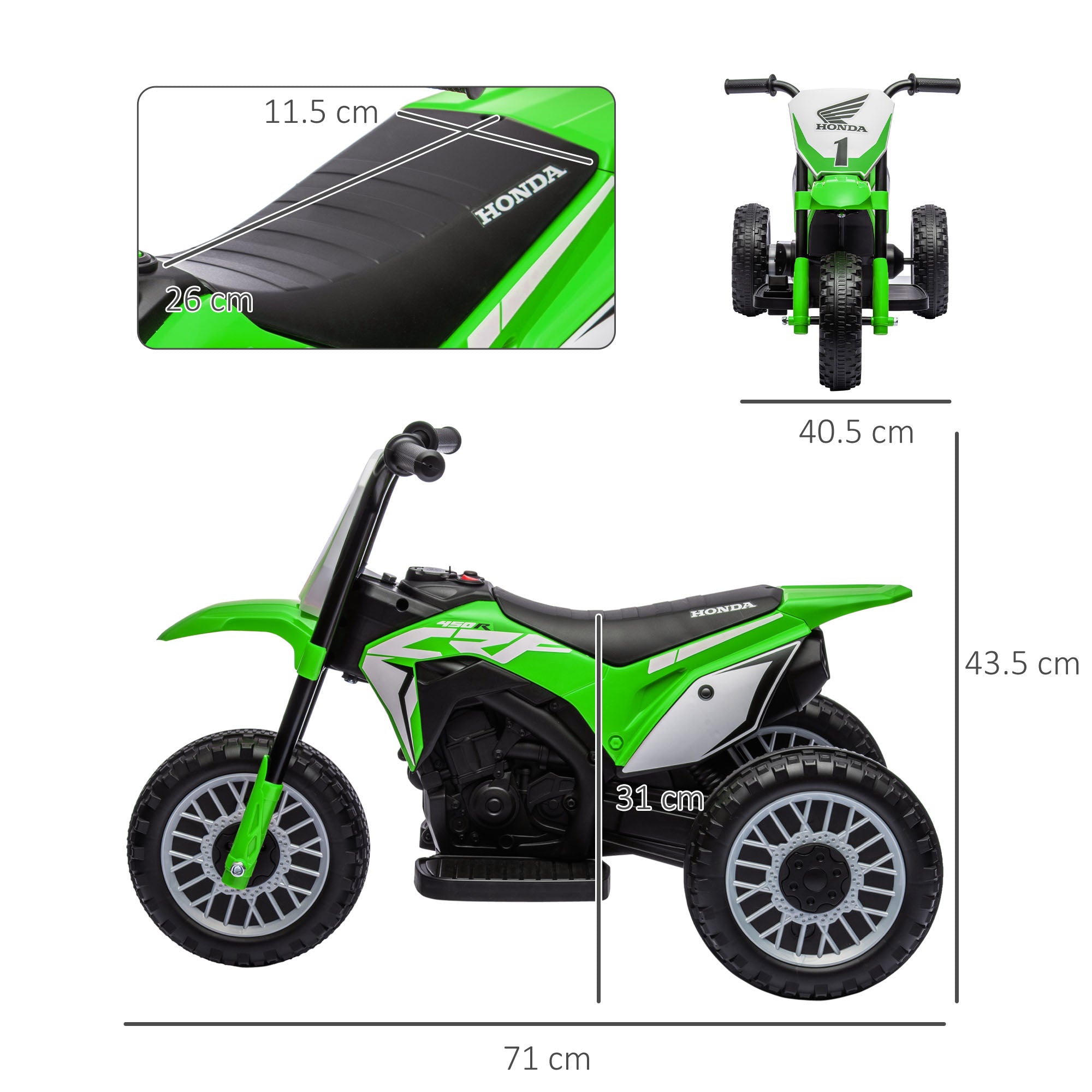HOMCOM 6V Electric Motorbike for Toddlers, 3-Wheel Design, with Horn and Startup Sound, Vibrant Green - anydaydirect