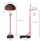 HOMCOM Basketball Hoop Outdoor, Portable Basketball Hoop and Stand with Weighted Base, Portable on Wheels, 1.55-2.1m, for Teens, Juniors, Adults, Black - anydaydirect