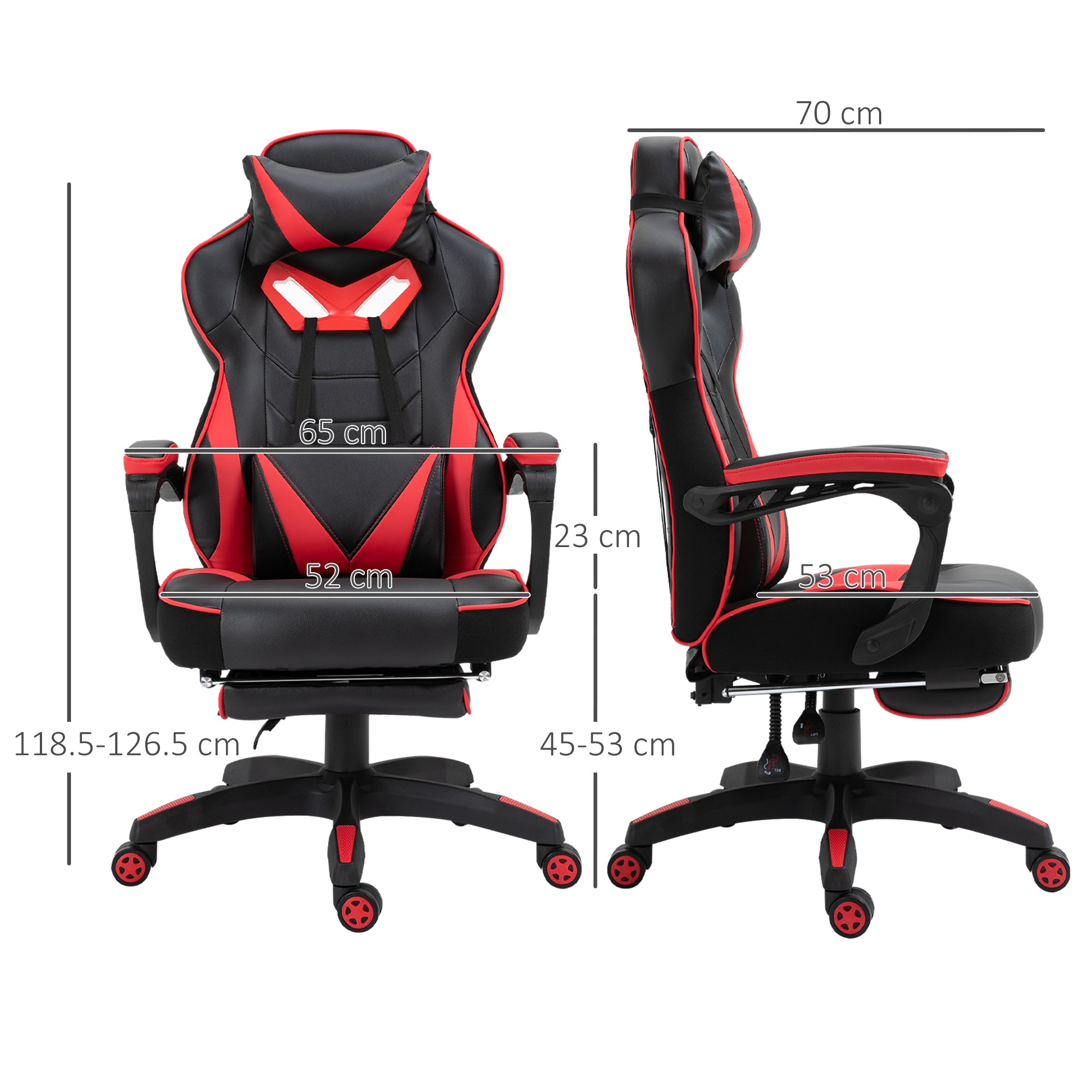 Vinsetto Computer Gaming Chair, Racing Desk Chair with Lumbar Support and Footrest, PU Leather Gamer Chair with Headrest and Swivel Wheels for Home, Red - anydaydirect