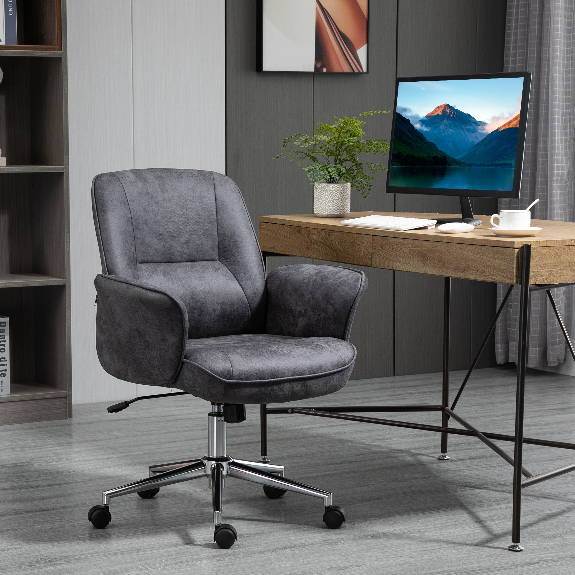 Vinsetto Swivel Computer Office Chair Mid Back Desk Chair for Home Study Bedroom,  Charcoal Grey - anydaydirect