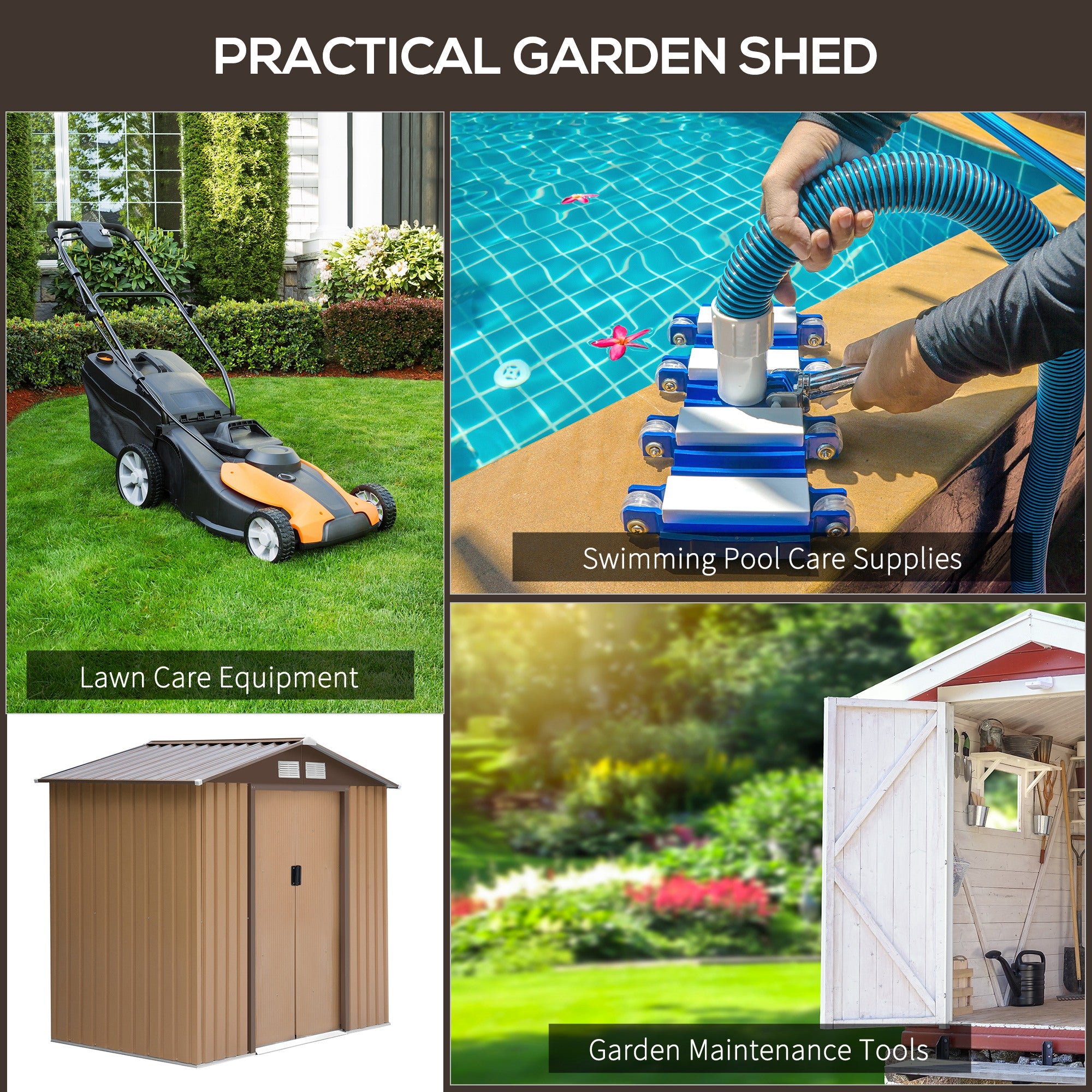 Outsunny 7 x 4 ft Lockable Garden Shed Large Patio Roofed Tool Metal Storage Building Foundation Sheds Box Outdoor Furniture, Yellow - anydaydirect