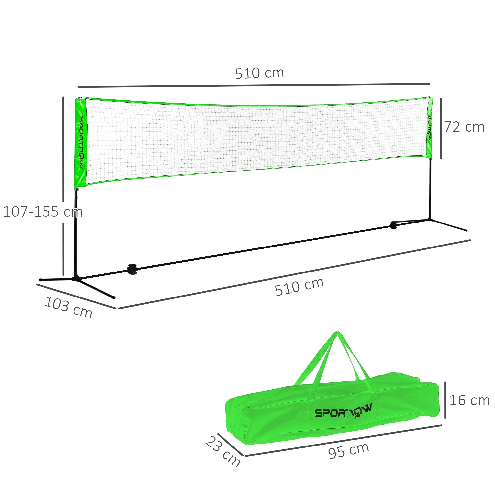 SPORTNOW Badminton Net Set, Height Adjustable Net for Pickleball, Volleyball, Badminton, with 3 Shuttlecocks, 4 Rackets - anydaydirect