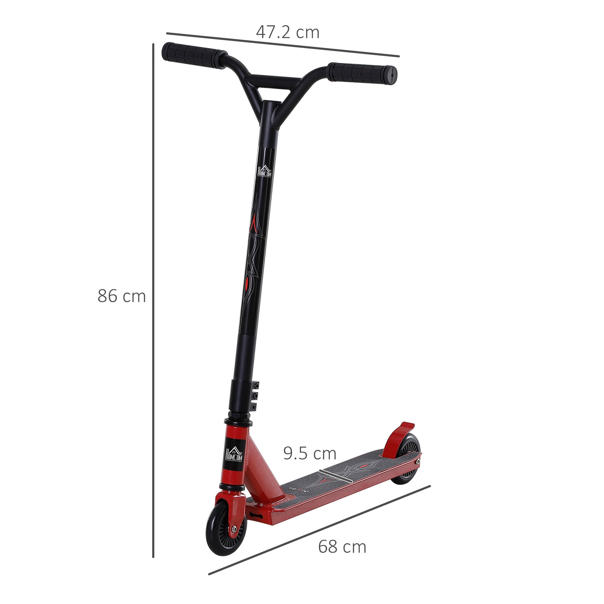 HOMCOM Street Stunt Scooter Intermediate and Beginner Freestyle Tricks Scooters For 14+ Teens Adult w/ Rear ?10cm Wheel & Brake - Red - anydaydirect