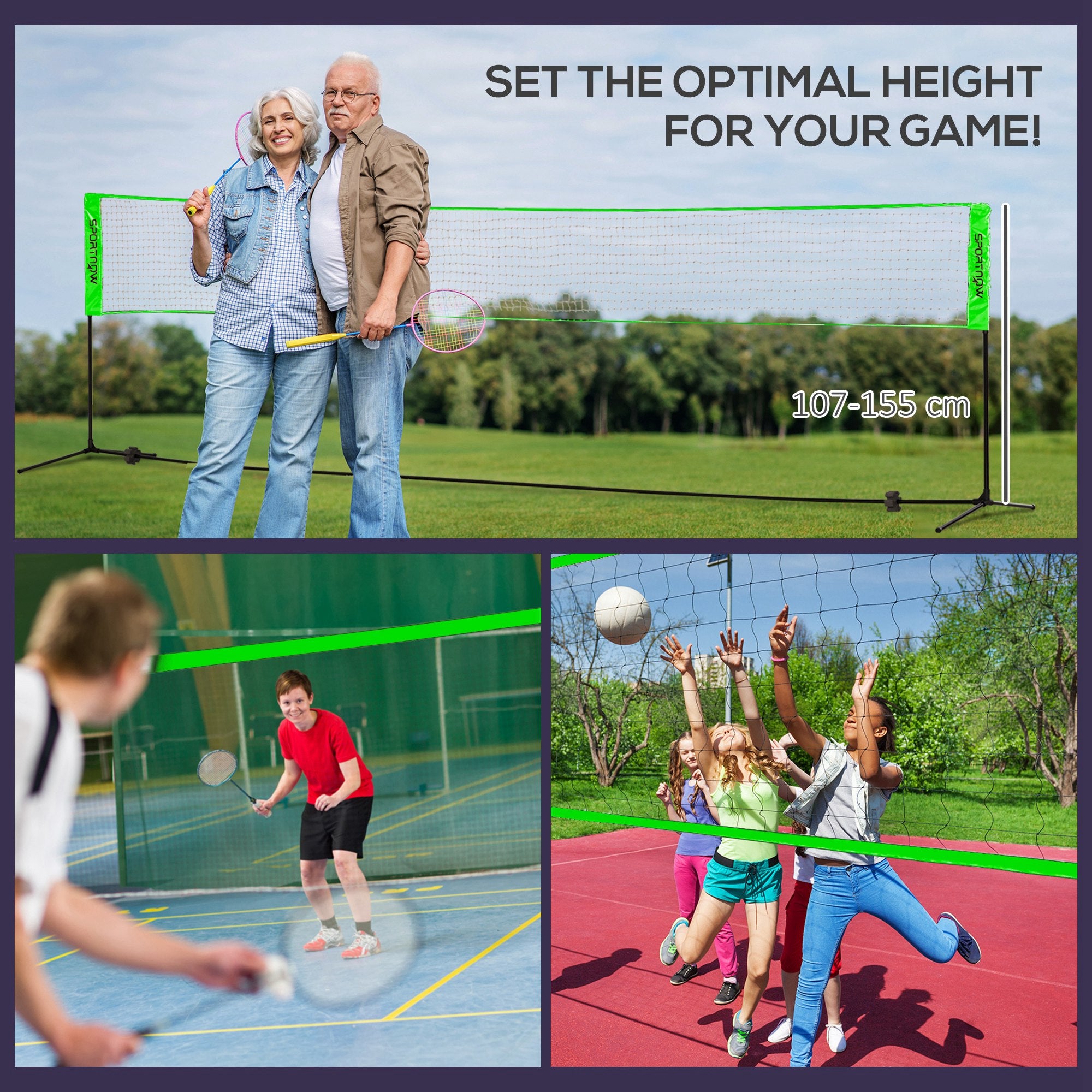 SPORTNOW Badminton Net Set, Height Adjustable Net for Pickleball, Volleyball, Badminton, with 3 Shuttlecocks, 4 Rackets - anydaydirect