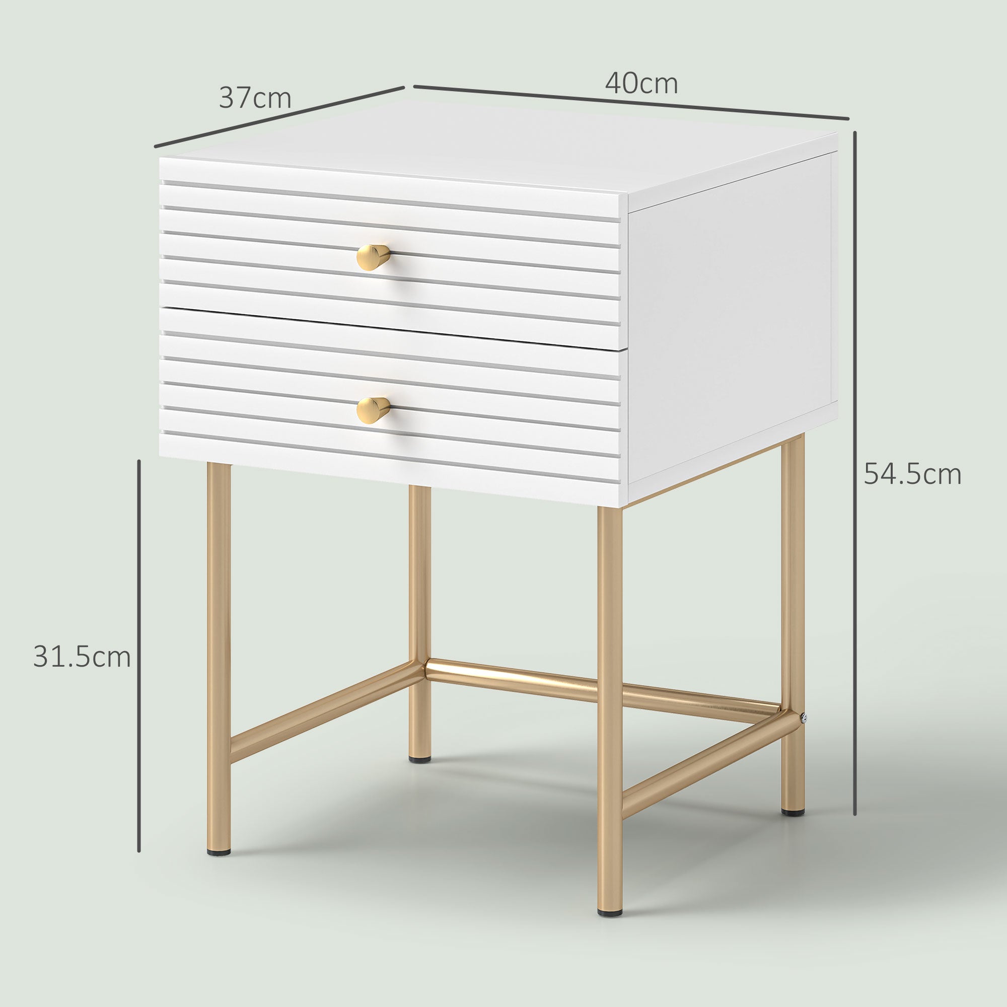 HOMCOM Set of Two Elegant Bedside Tables - White/Gold-Tone - anydaydirect