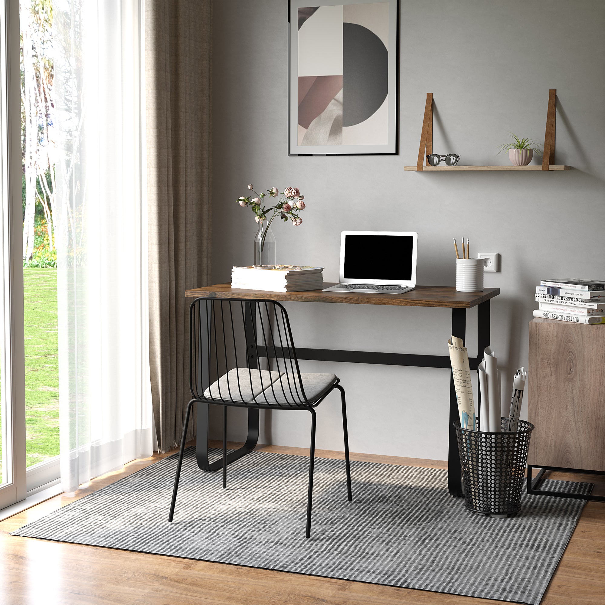 HOMCOM Computer Table, Writing Desk with Steel Frame and Wood Top, Industrial Home Study Table, 115 x 58 x 74.5cm, Rustic Brown and Black - anydaydirect
