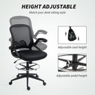 Vinsetto Drafting Chair with Flip-up Armrest, Mesh Office Stool with Foot Ring, 360° Swivel Height Adjustable Chair for Standing Desk, Black - anydaydirect