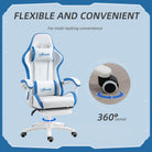 Vinsetto Computer Gaming Chair, PU Leather Desk Chair with Footrest, Swivel Task Chair with 135° Reclining Back and Lumbar Support, PC Chair for Adults, White and Blue - anydaydirect