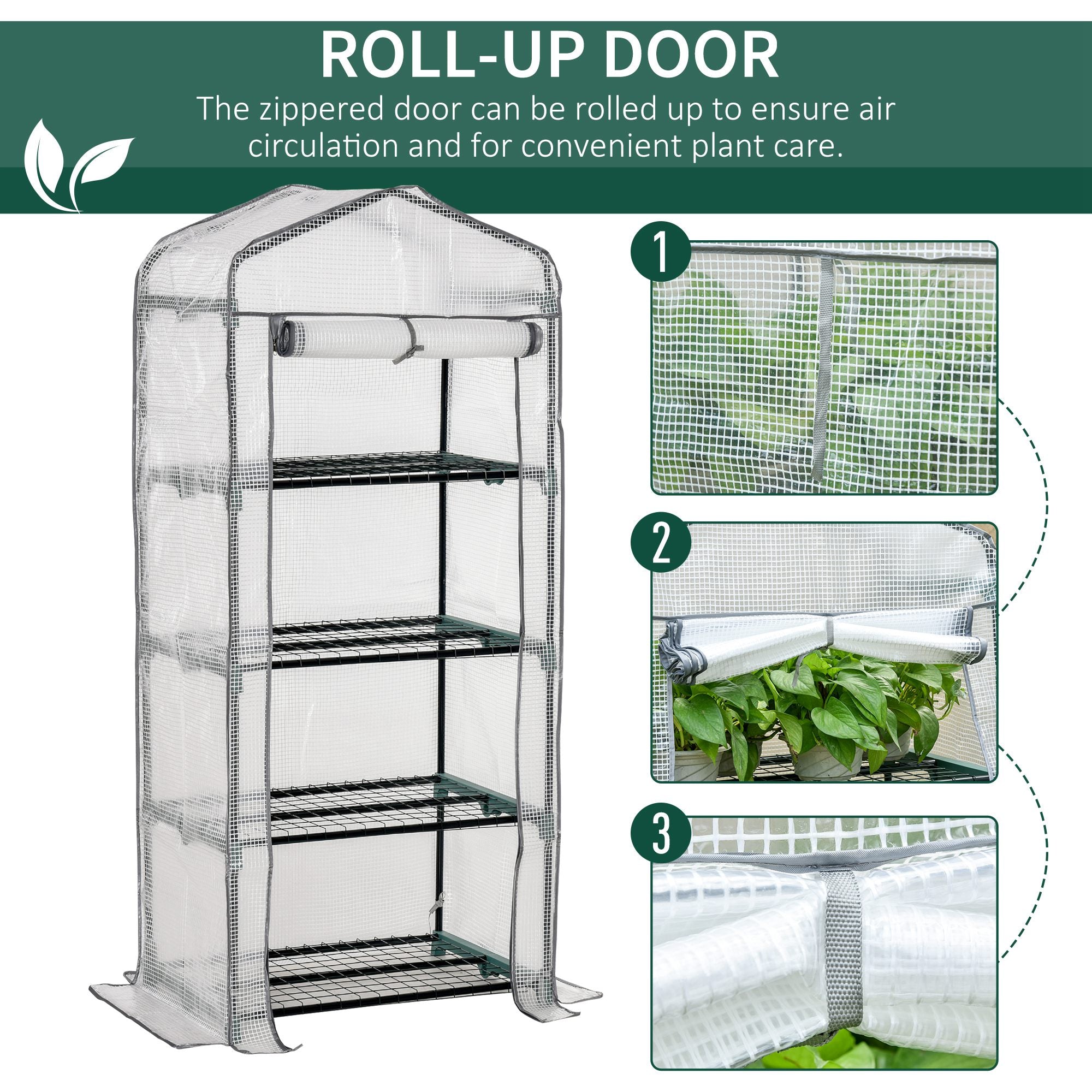 Outsunny 4 Tiers Mini Portable Greenhouse Compact Plant Grow Shed Metal Frame PE Cover 160H x 70L x 50Wcm - anydaydirect
