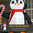 HOMCOM 2.5m Inflatable Christmas Penguin Holding Candy Cane Blow Up Outdoor Decoration with LED Lights for Holiday - anydaydirect