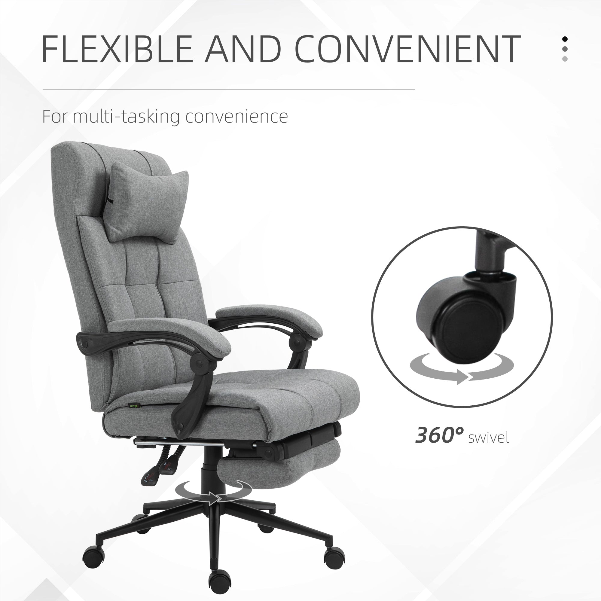 Vinsetto Office Chair with Footrest Ergonomic Office Chair with Armrests Lumber Support and Headrest Light Grey - anydaydirect