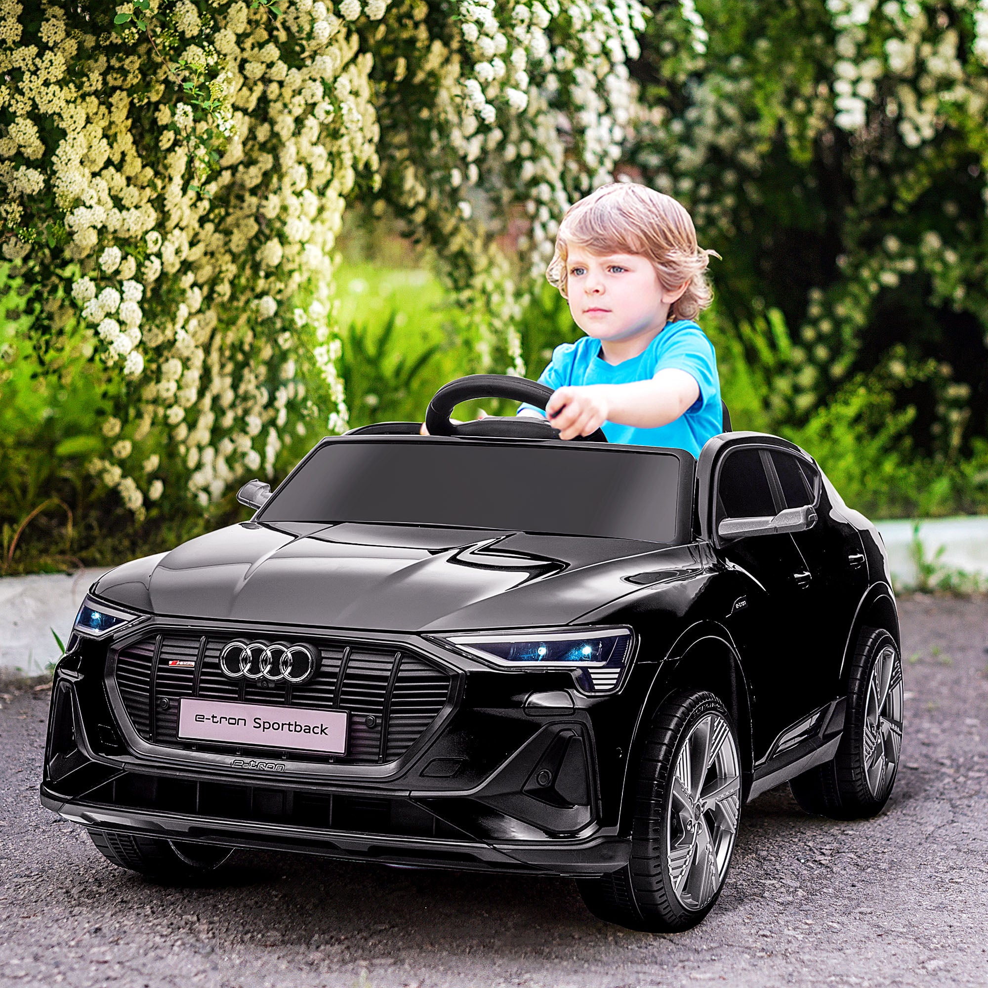 HOMCOM 12V Audi E-tron Licensed Ride On Car, Two Motors Battery Powered Toy with Remote Control, Lights, Music, Horn, Black - anydaydirect